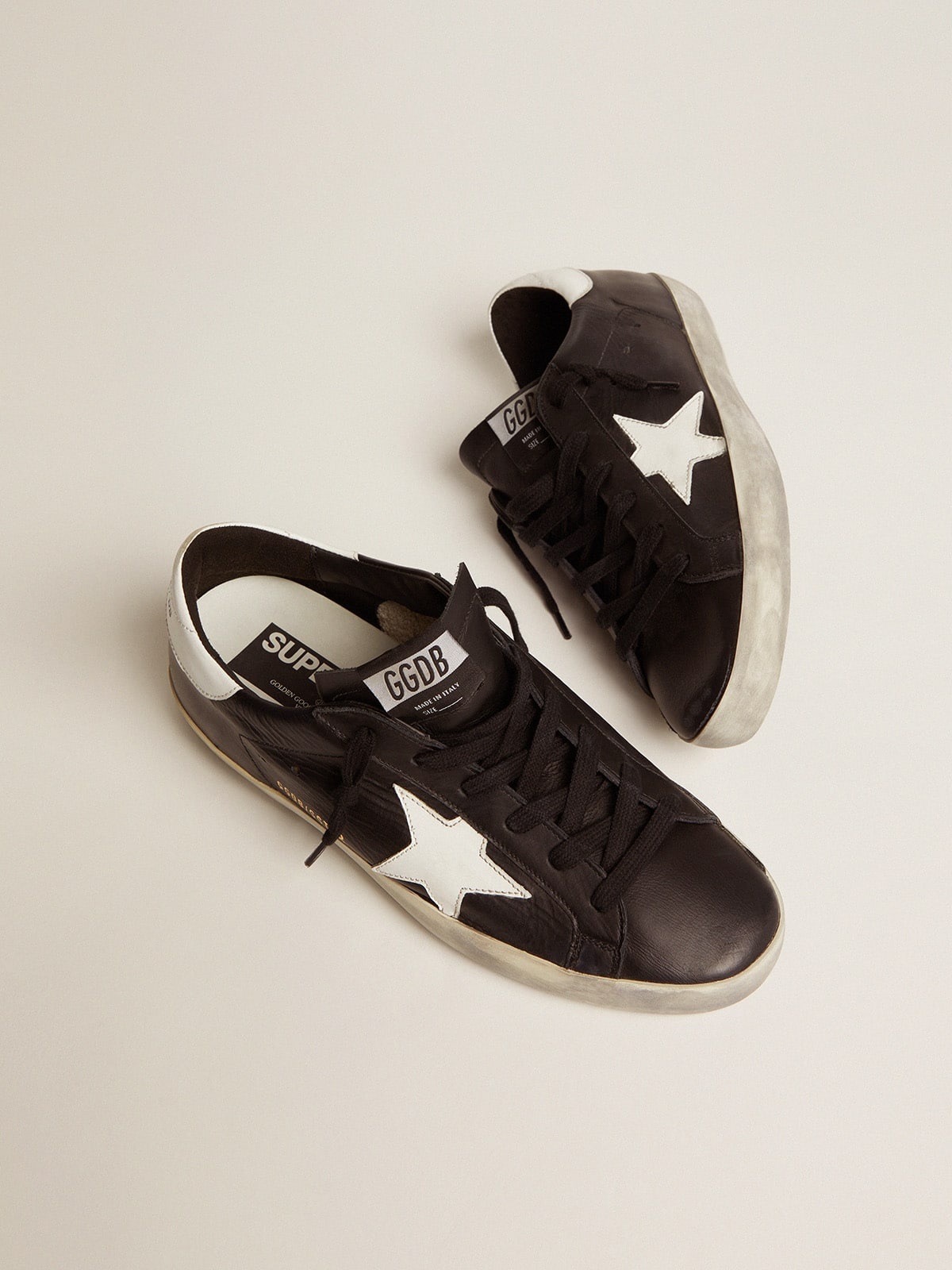 Women’s Super-Star in black leather with white leather star and heel tab - 5