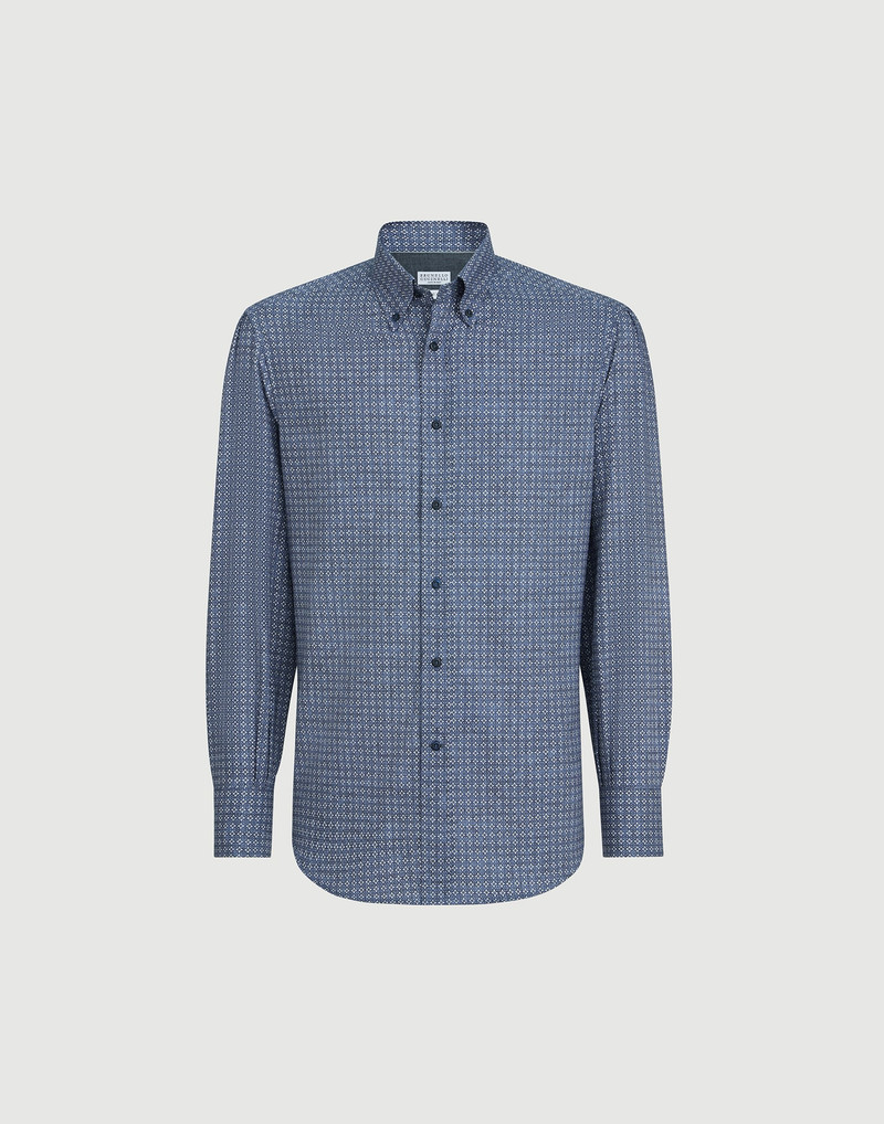 Flower print twill basic fit shirt with button-down collar 1