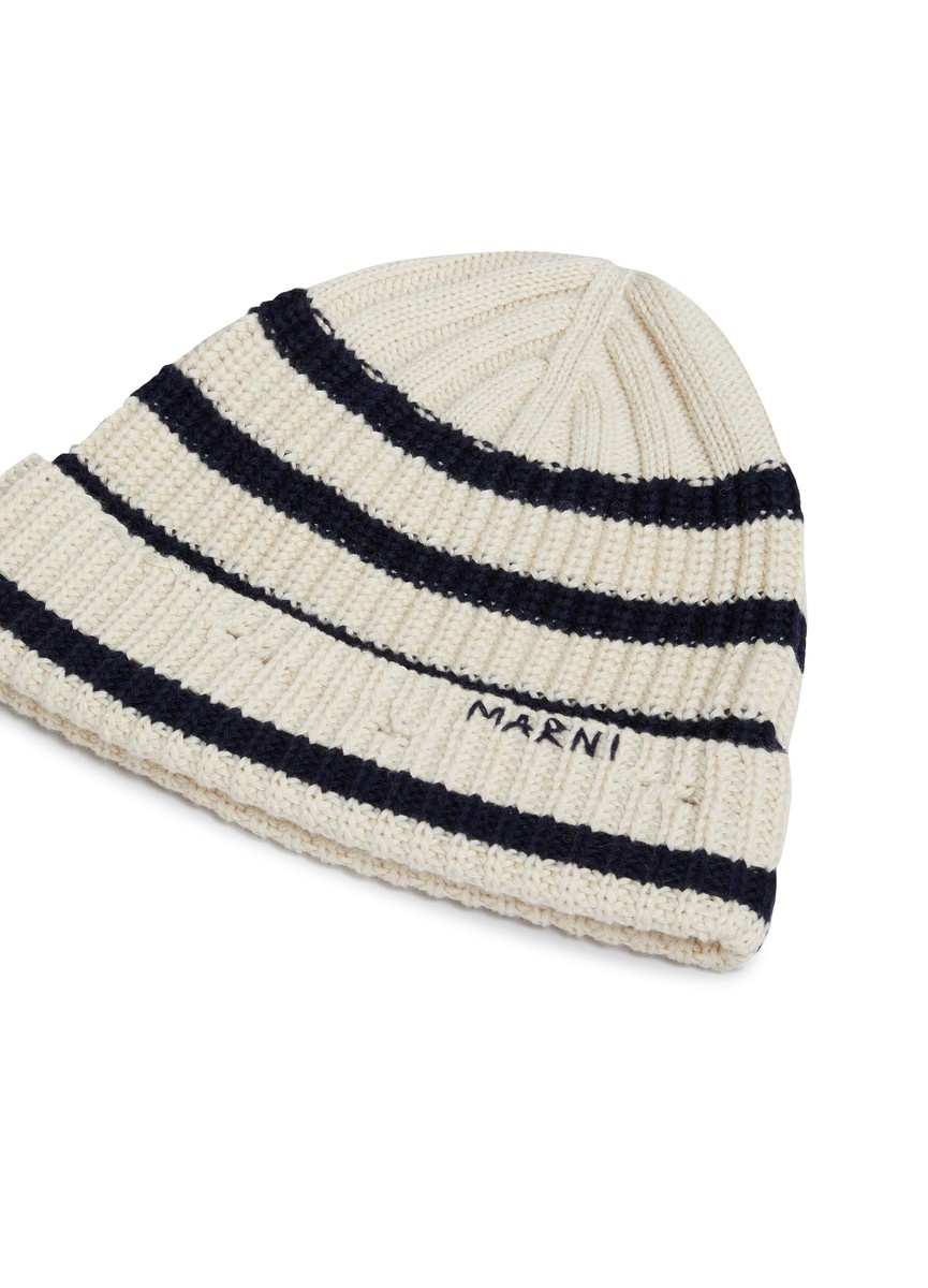 Ribbed Wool Beanie With Sailor Stripes - 4