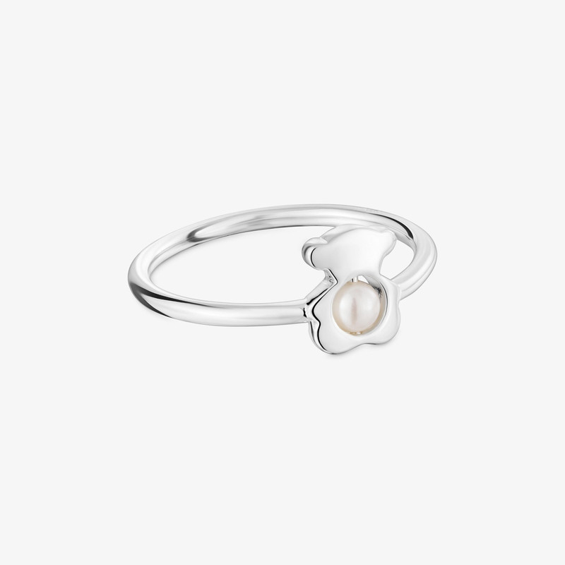TOUS Small silver bear Ring with cultured pearl I-Bear outlook