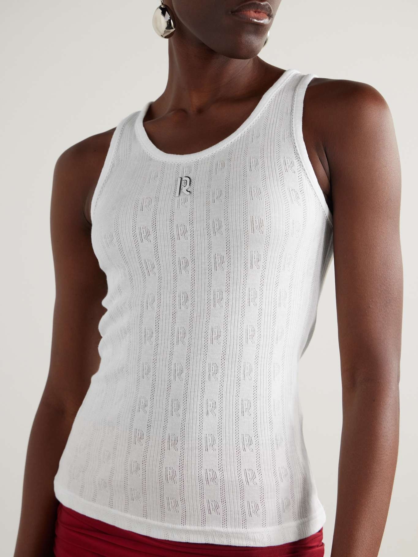 Pointelle-knit cotton tank White - 3