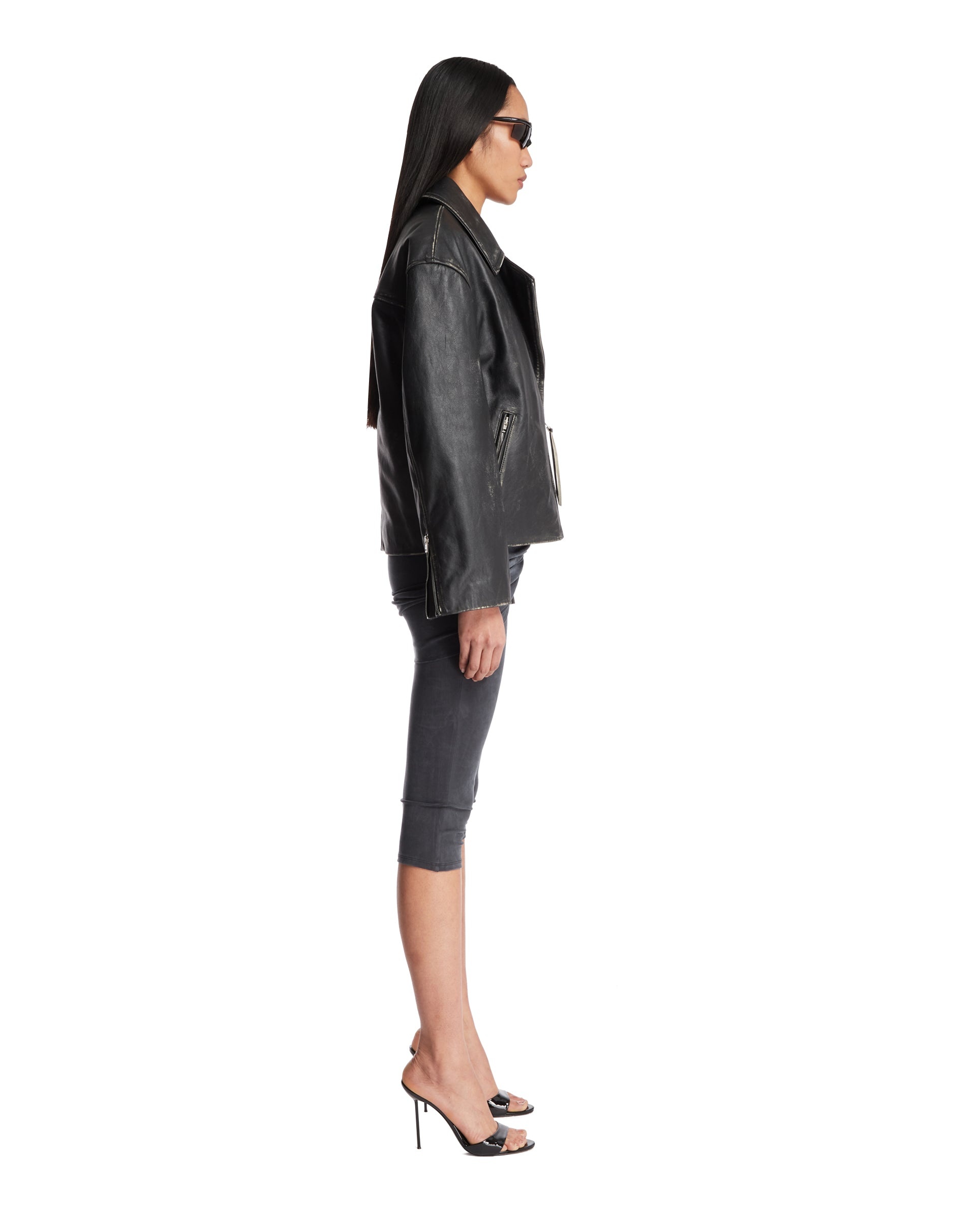 Black Oversized Biker Jacket - 5