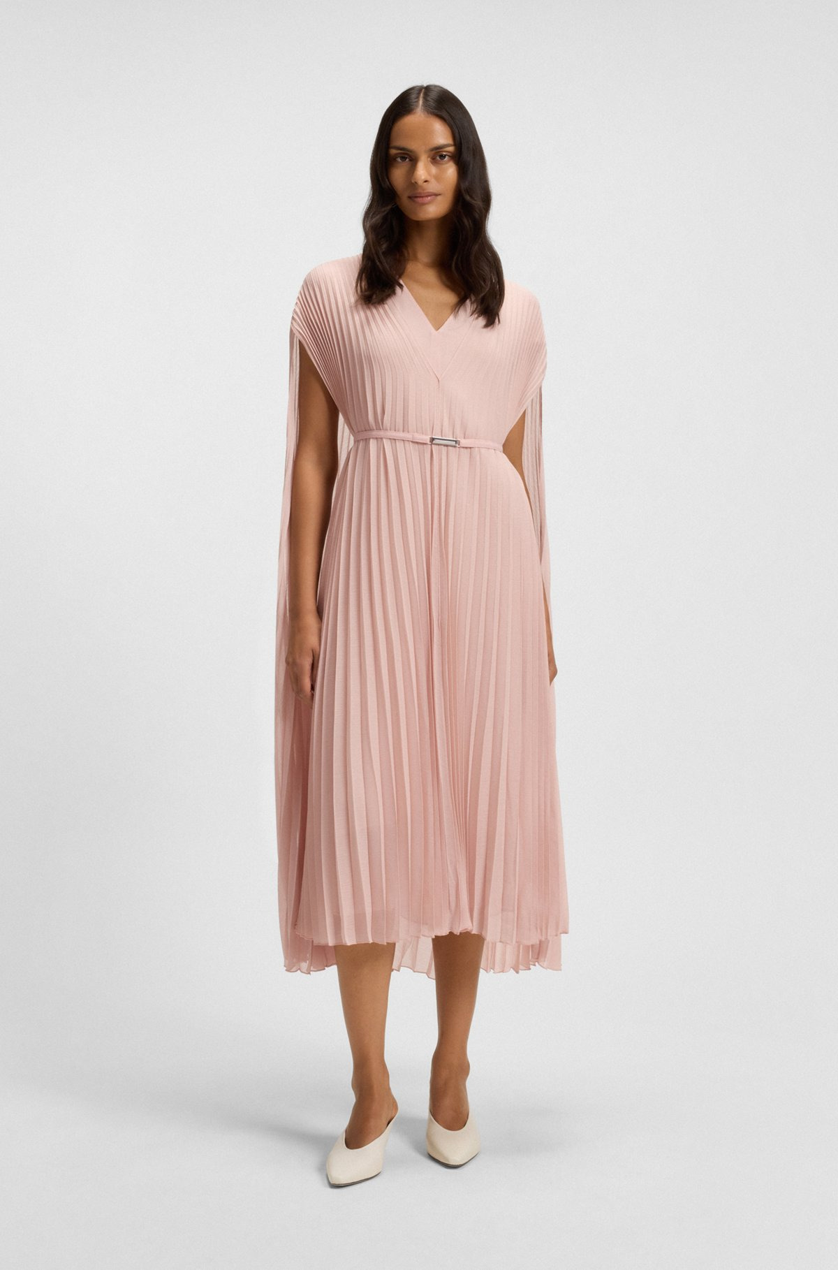 BELTED DRESS IN CRINKLE CHIFFON WITH OVERLAY - 2
