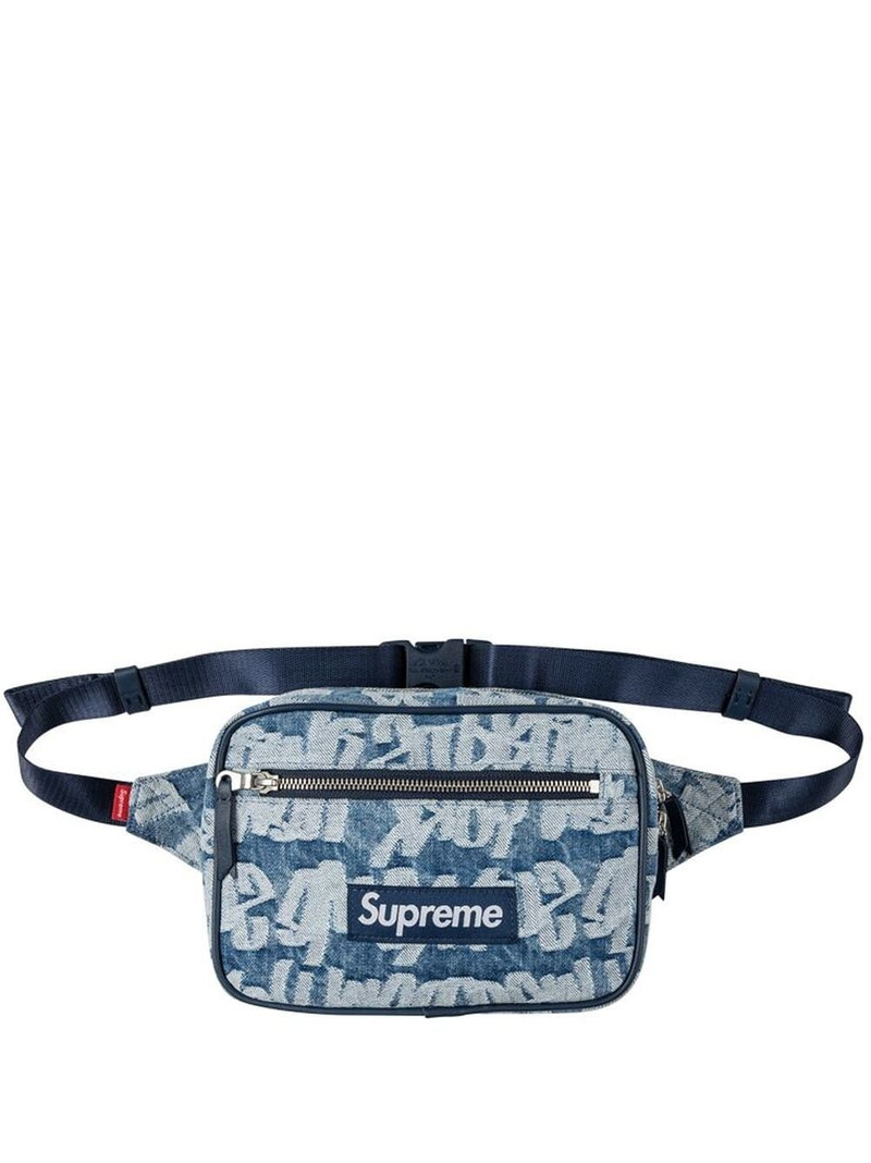 logo-jacquard denim belt bag - 1