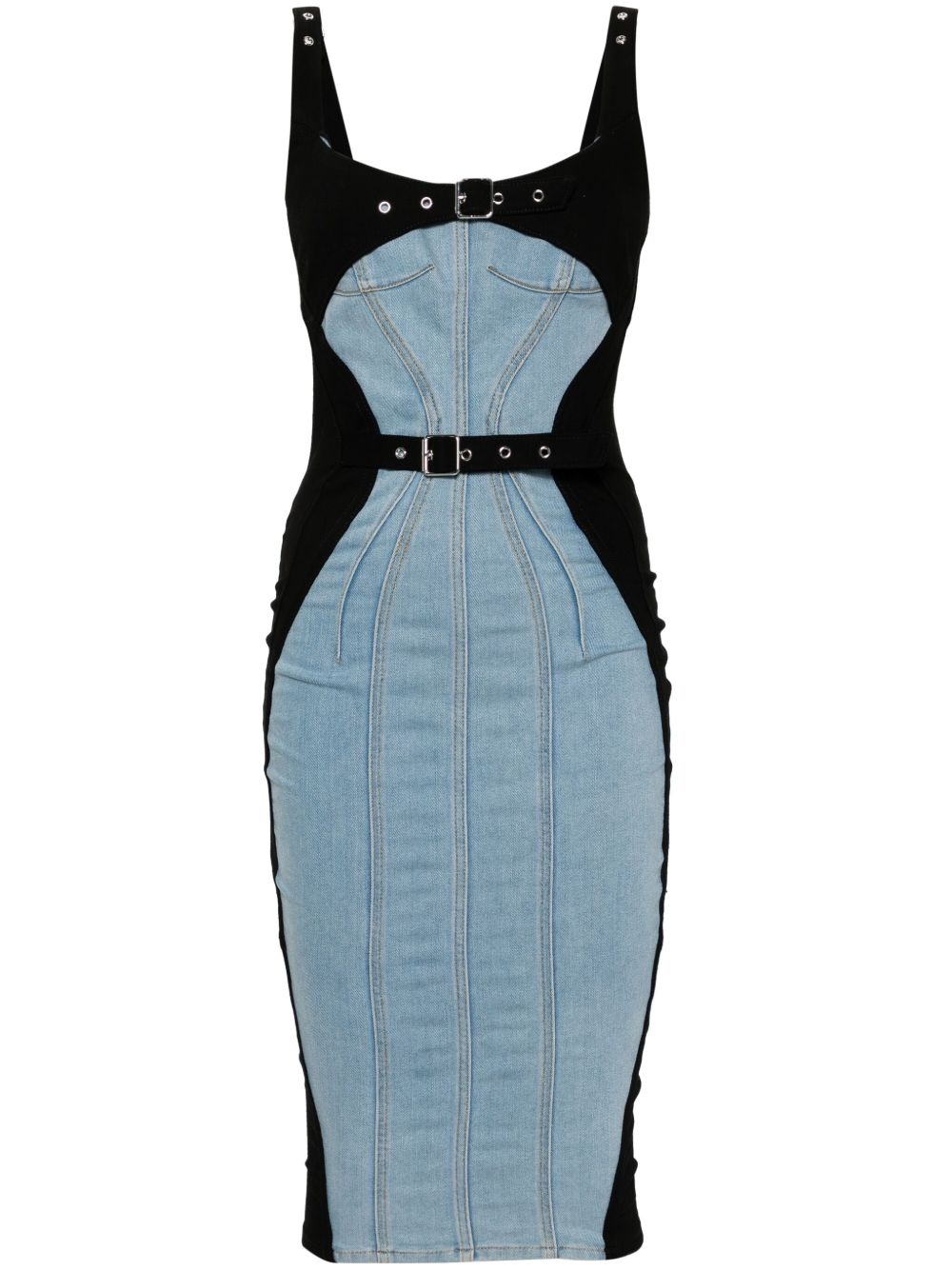 panelled denim midi dress - 1