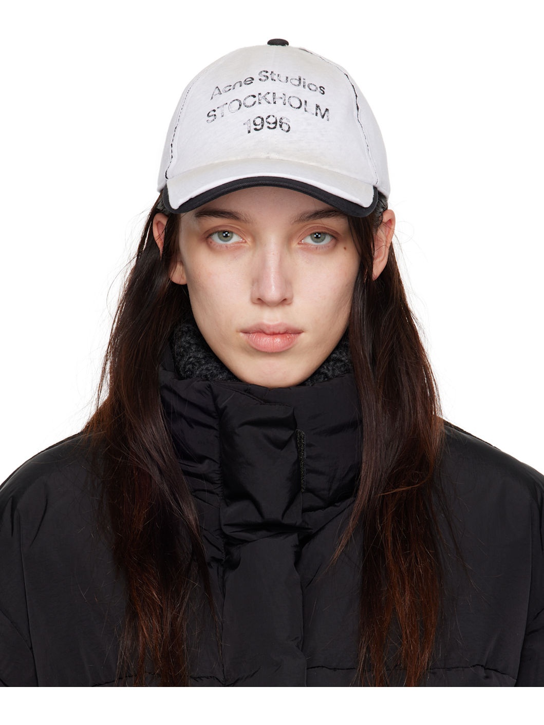 Acne Studios White & Black Logo Stamp Cap | REVERSIBLE