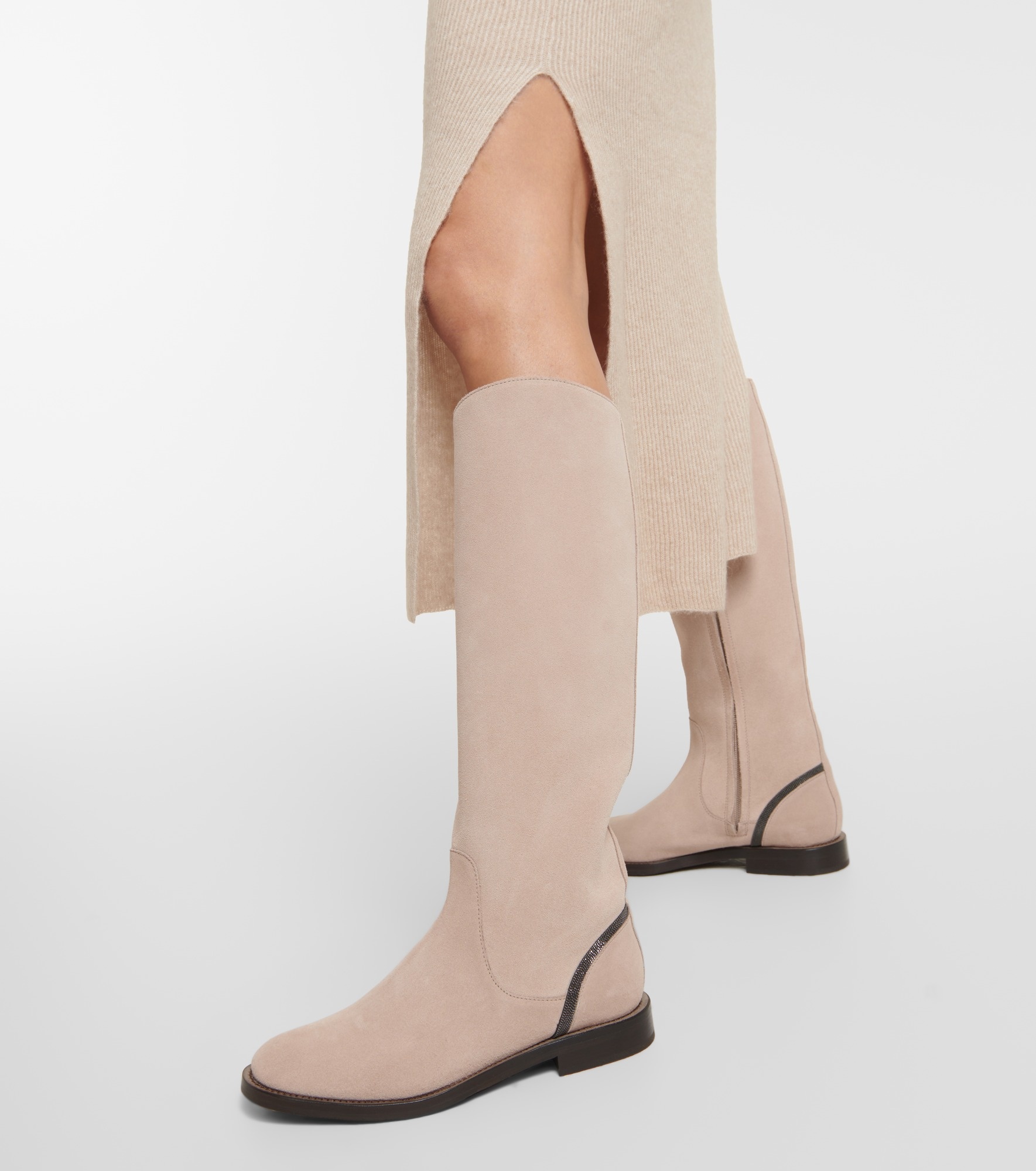 Embellished suede knee-high boots - 4