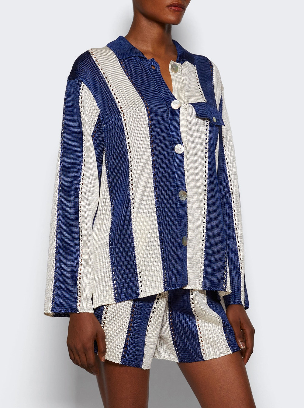Cabana Stripe Long Sleeve Shirt Navy And Natural - 2
