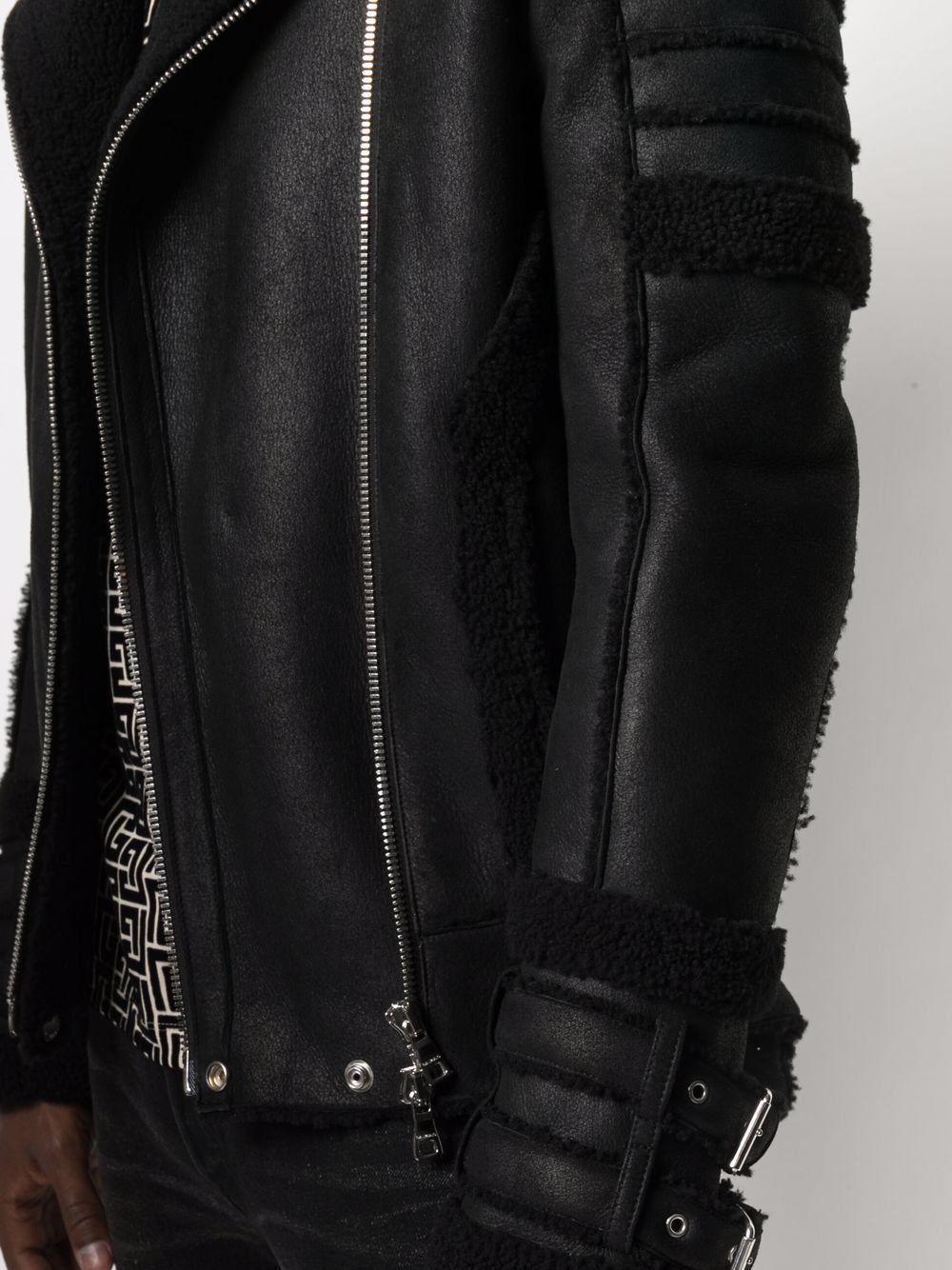 shearling-trim biker jacket - 5