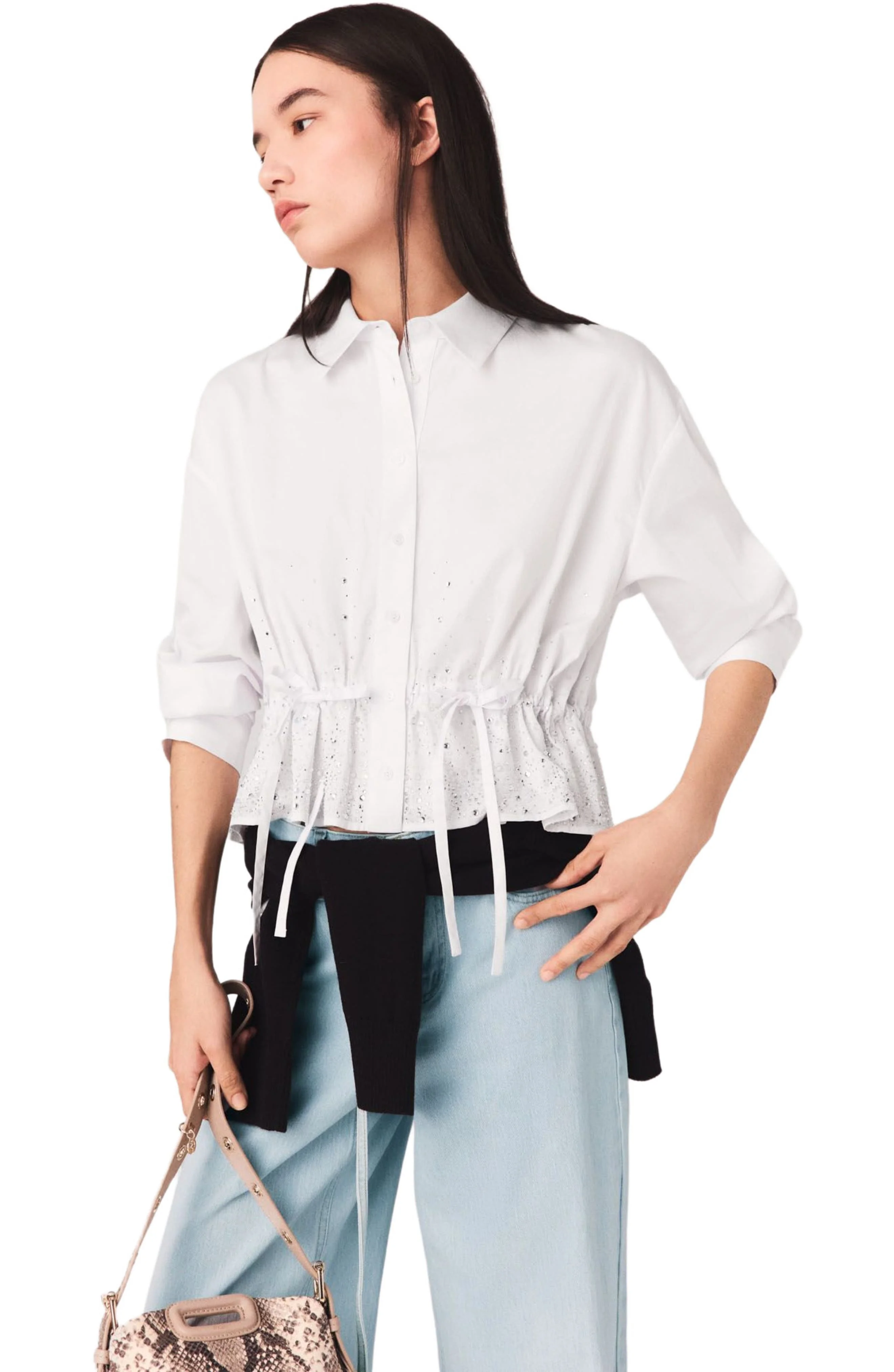 maje Cotton shirt with rhinestones in White at Nordstrom - 1