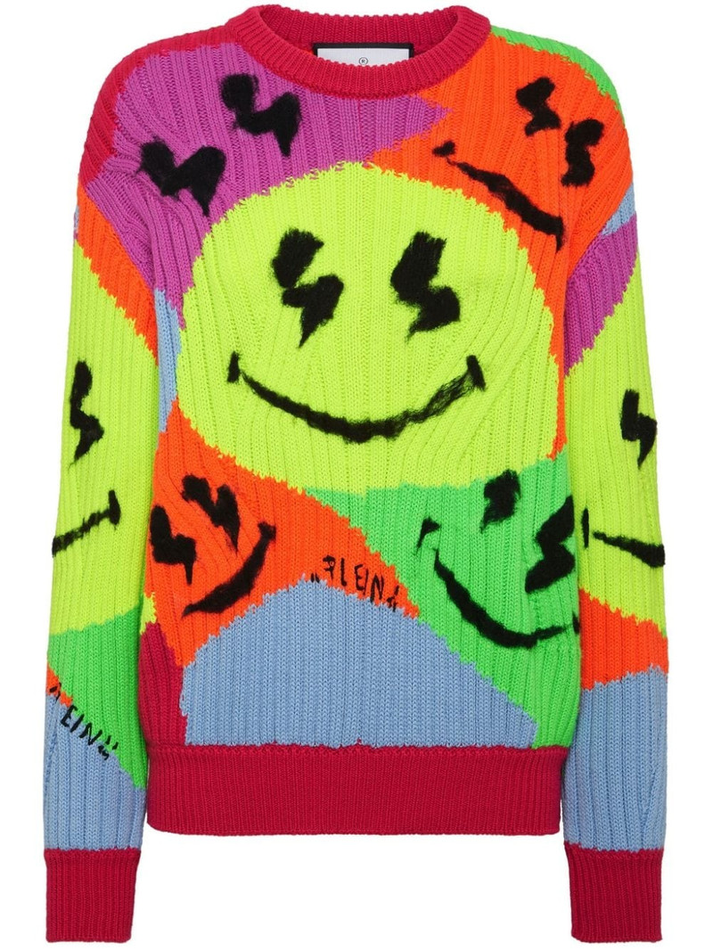 smile-intarsia ribbed-knit jumper 1