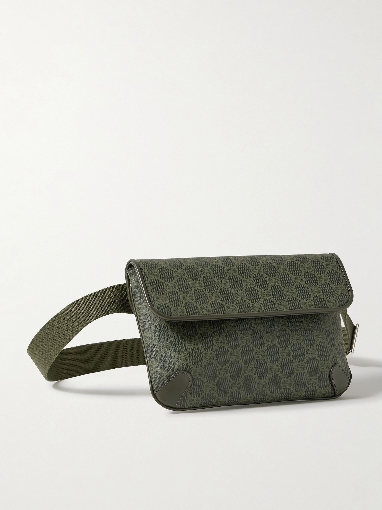 Leather-Trimmed Monogrammed Supreme Coated-Canvas Belt Bag Gray - 1