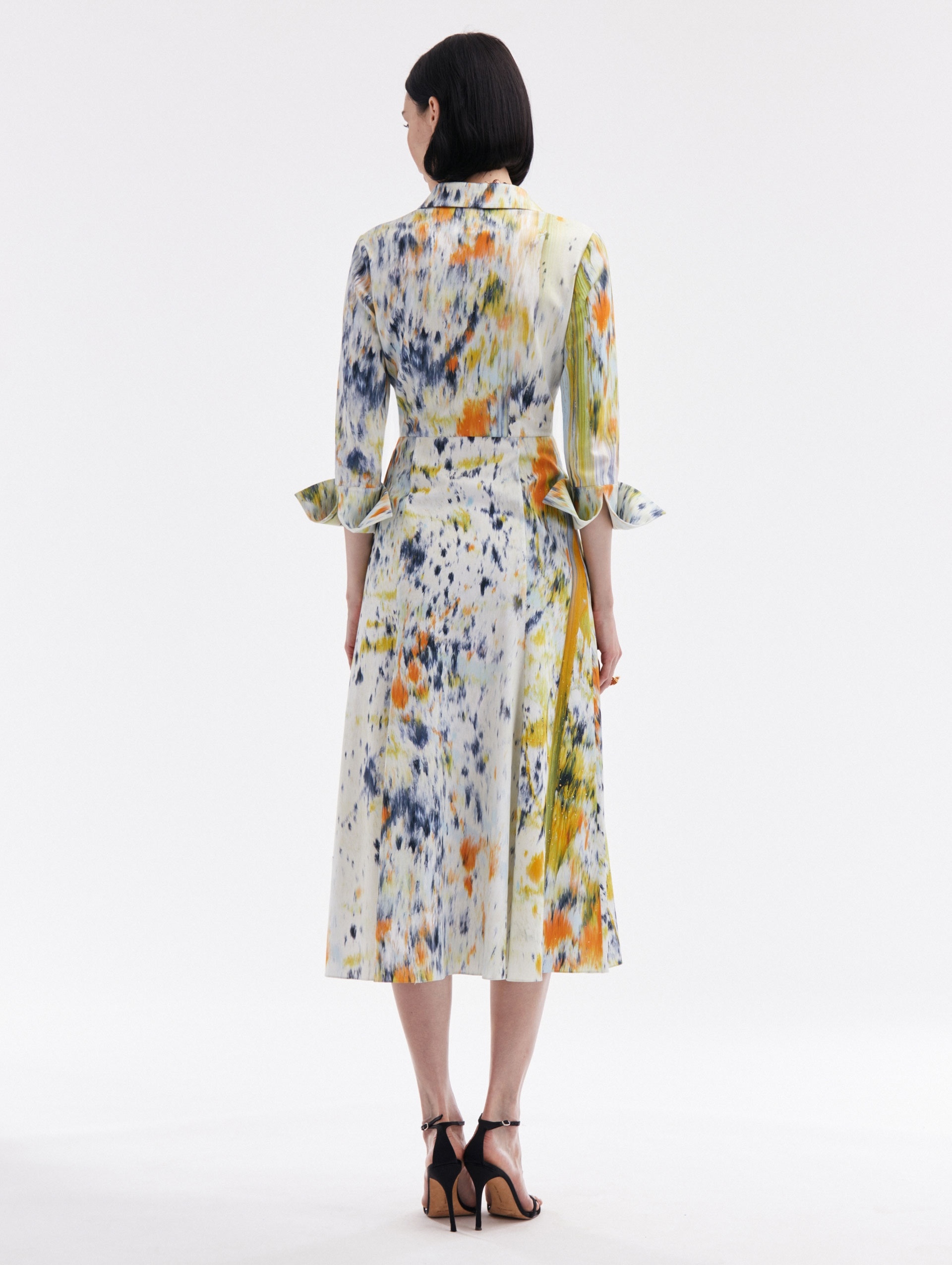 3/4 SLEEVE ABSTRACT BRUSHSTROKE DRESS - 2