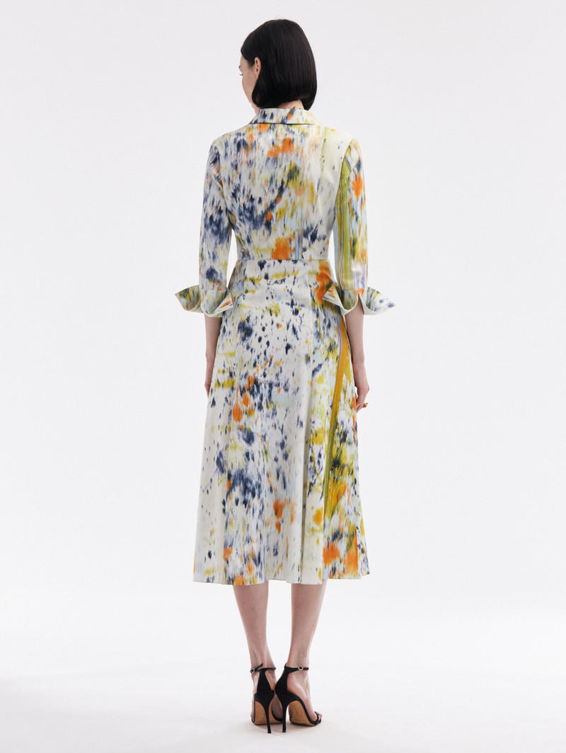 Oscar de la Renta 3/4 SLEEVE ABSTRACT BRUSHSTROKE DRESS outlook