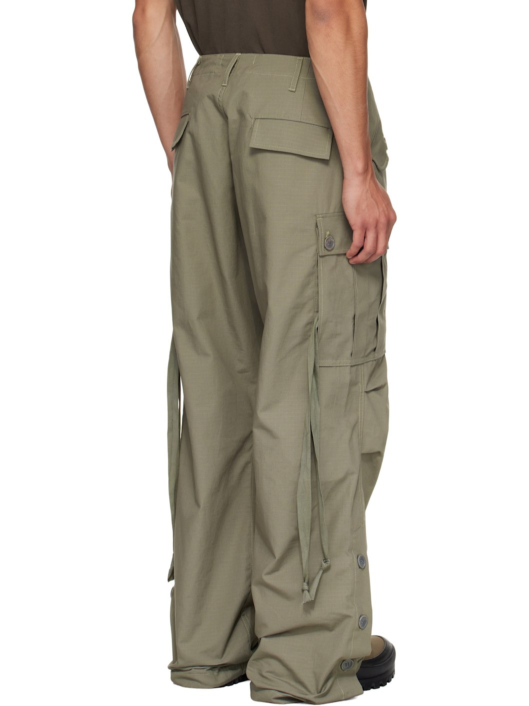 Khaki Cotton Ripstop Wide Leg Cargo Pants - 3