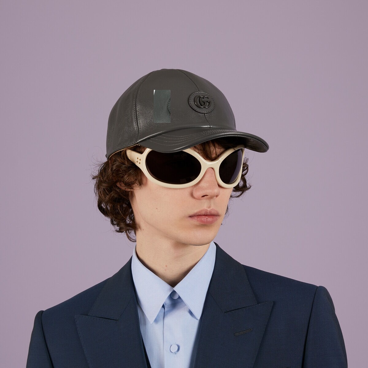 Leather baseball hat with Double G - 3