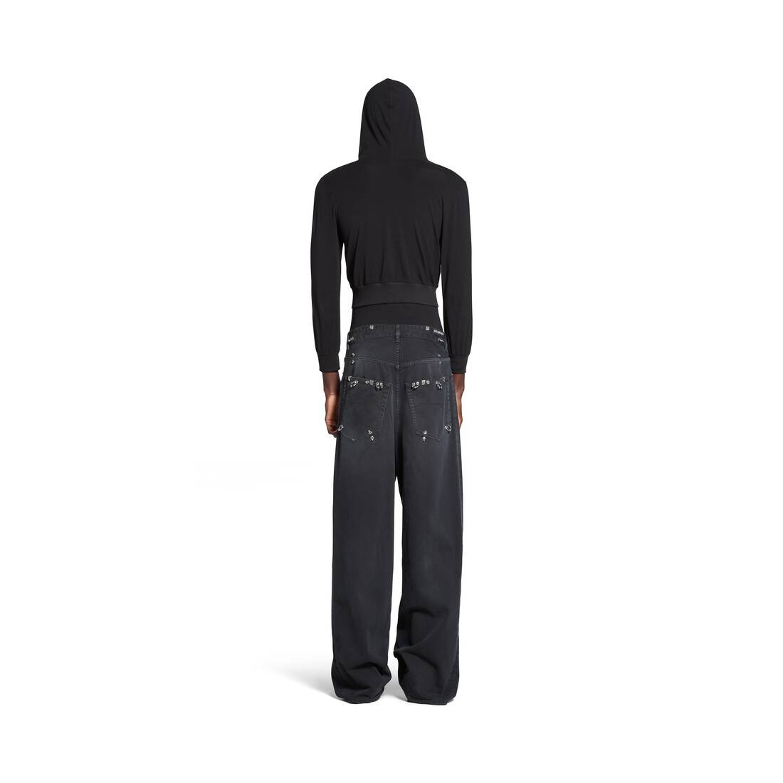Pierced Baggy Pants in Black - 4