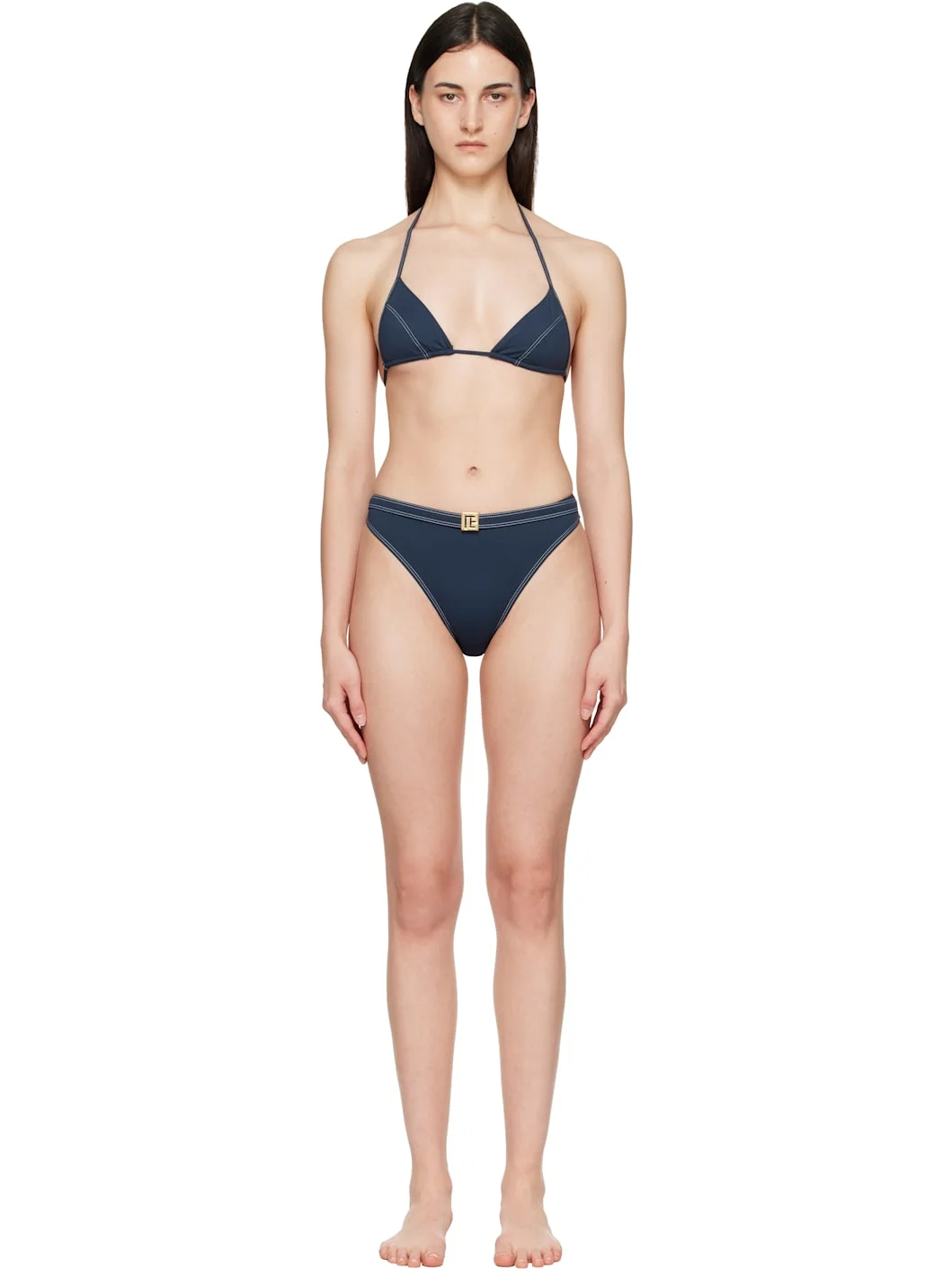 Navy Triangle High Brief Bikini - 1