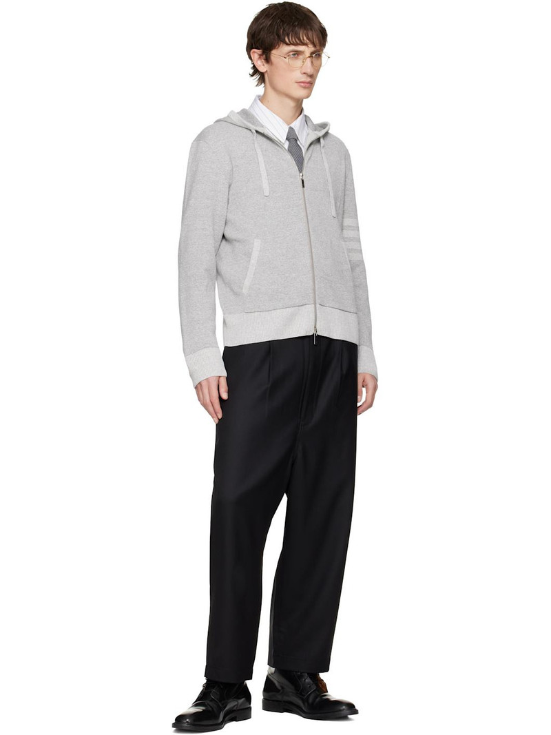 Thom Browne Gray Textured Striped Stitch 4-Bar Relaxed Fit Hoodie outlook