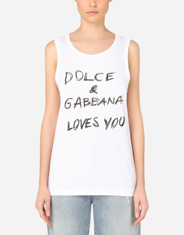 Jersey tank top with Dolce&Gabbana loves you lettering - 1