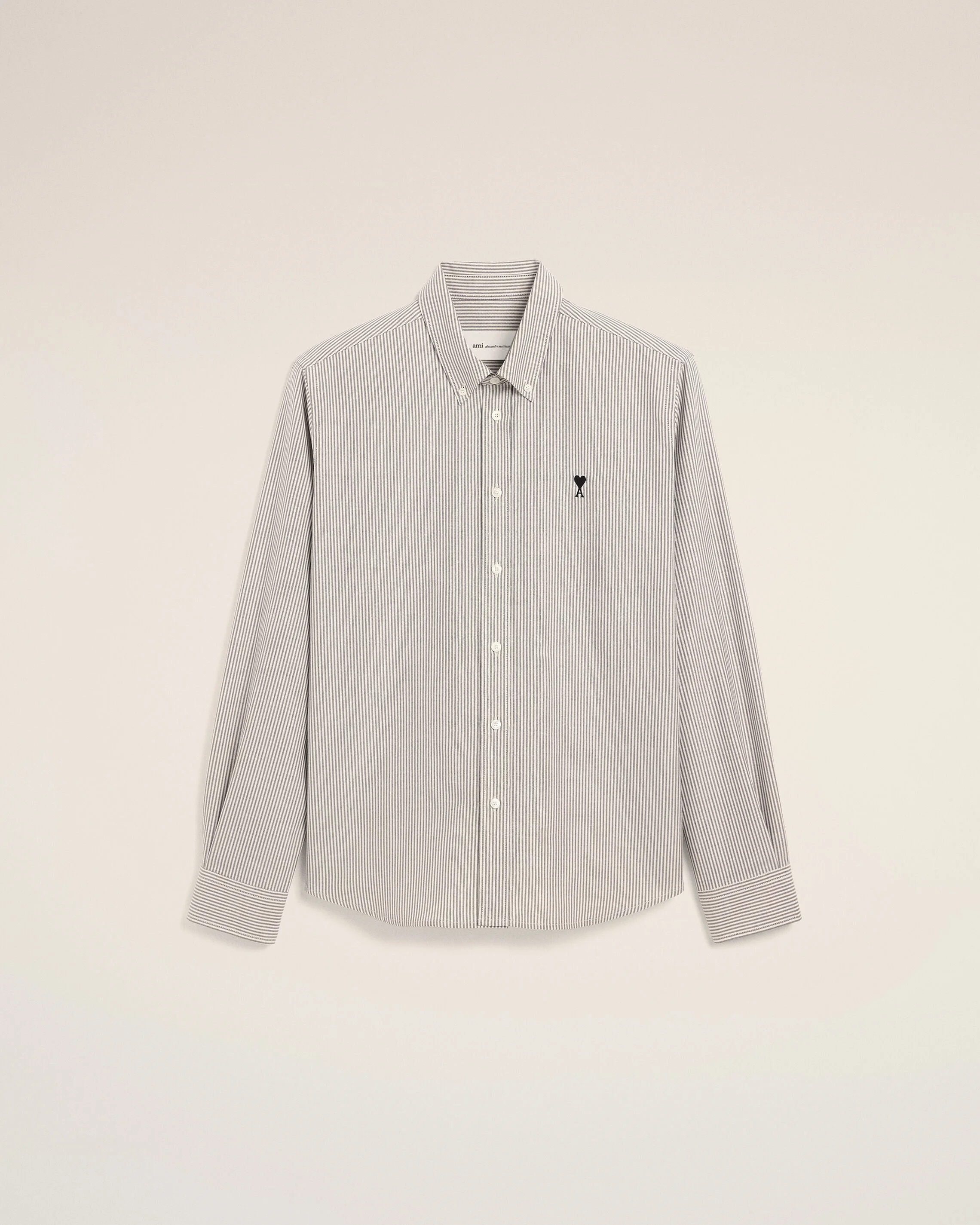 BLACK STRIPED COTTON SHIRT WITH AMI DE COEUR - 1
