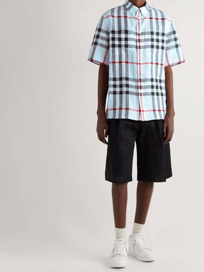 Burberry Oversized Camp-Collar Checked Linen Shirt outlook