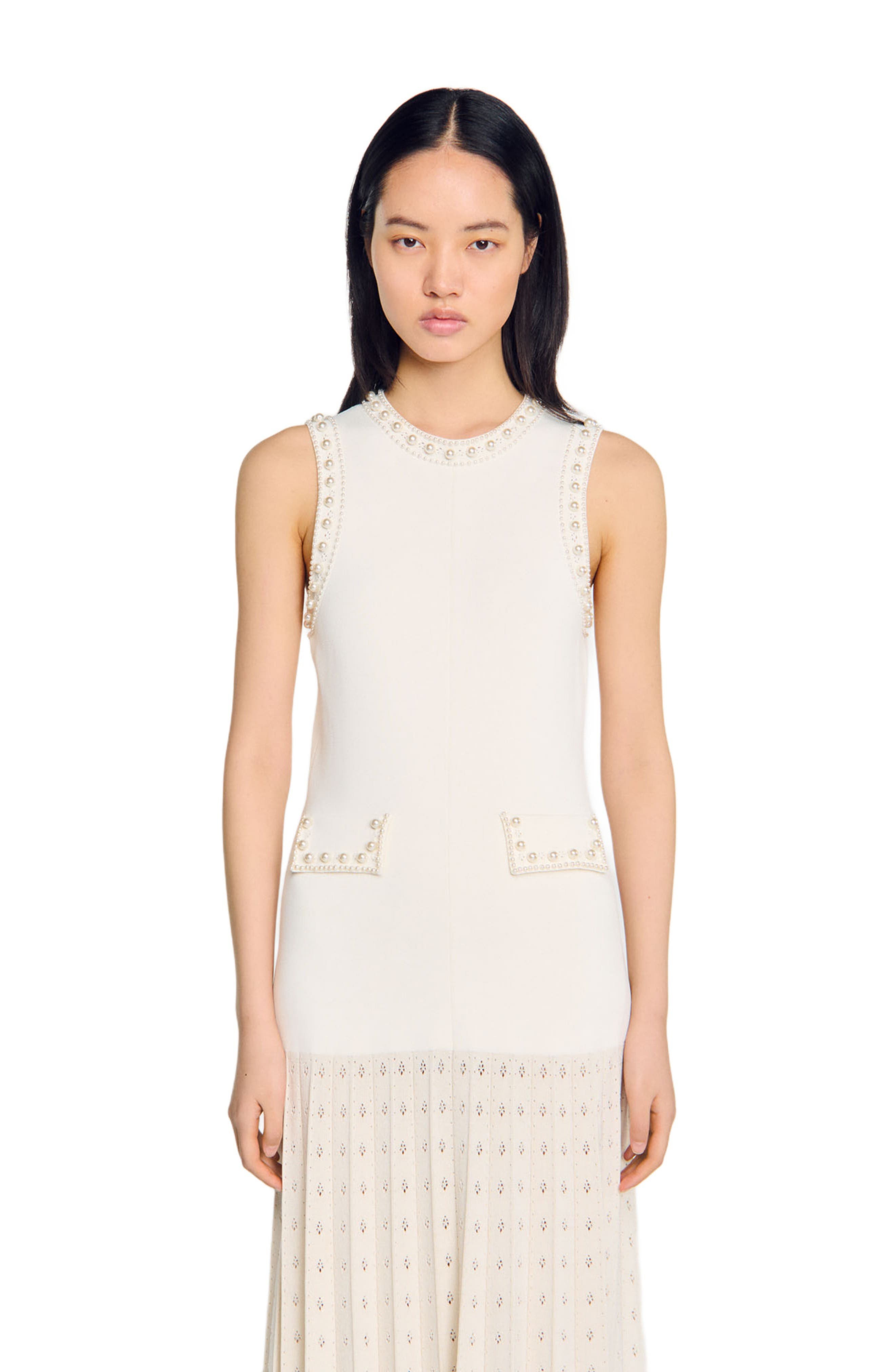 SANDRO Pearl bead knit maxi dress in Ecru at Nordstrom - 3