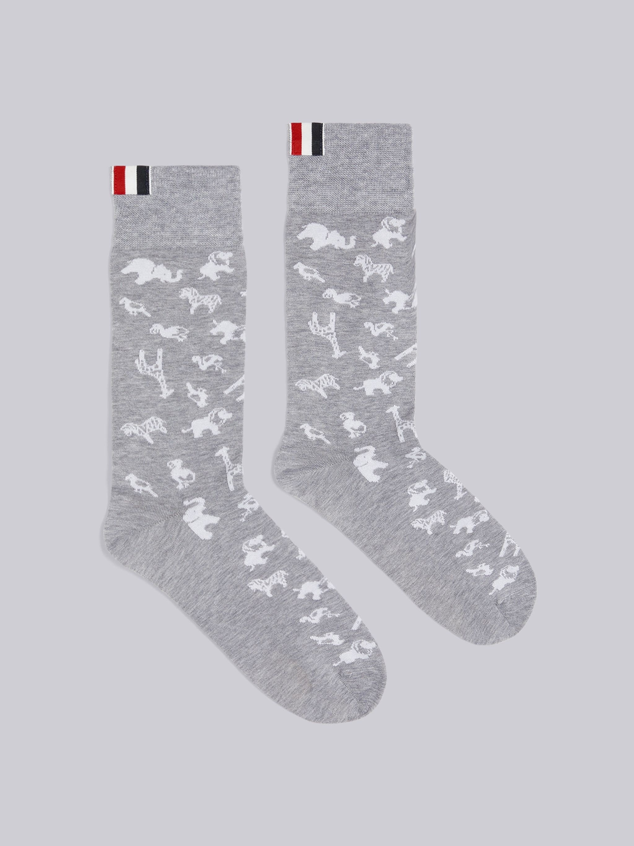 Light Grey Cotton Multi-icon Mid Calf Socks - 1