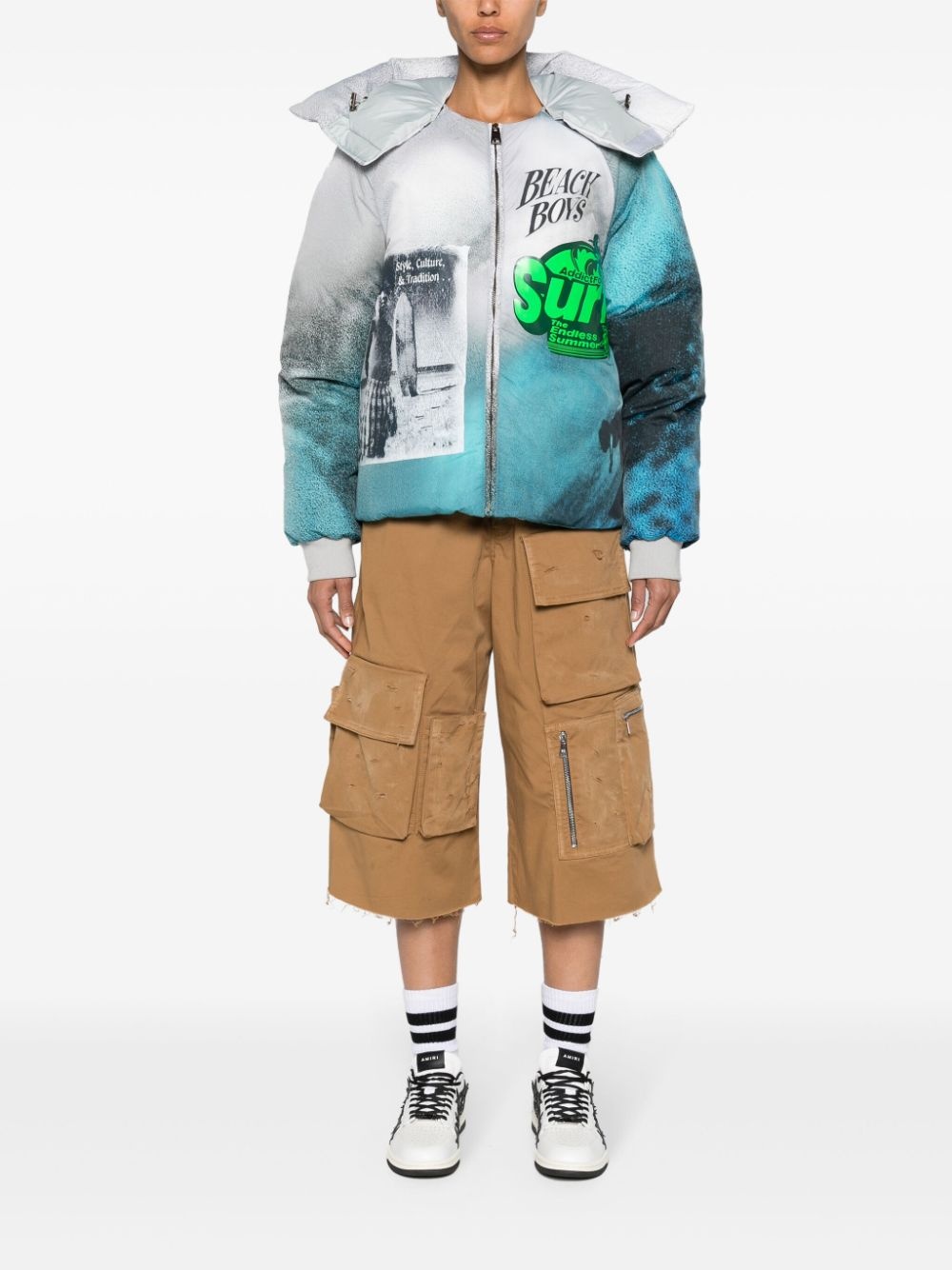 graphic-print hooded puffer jacket - 2