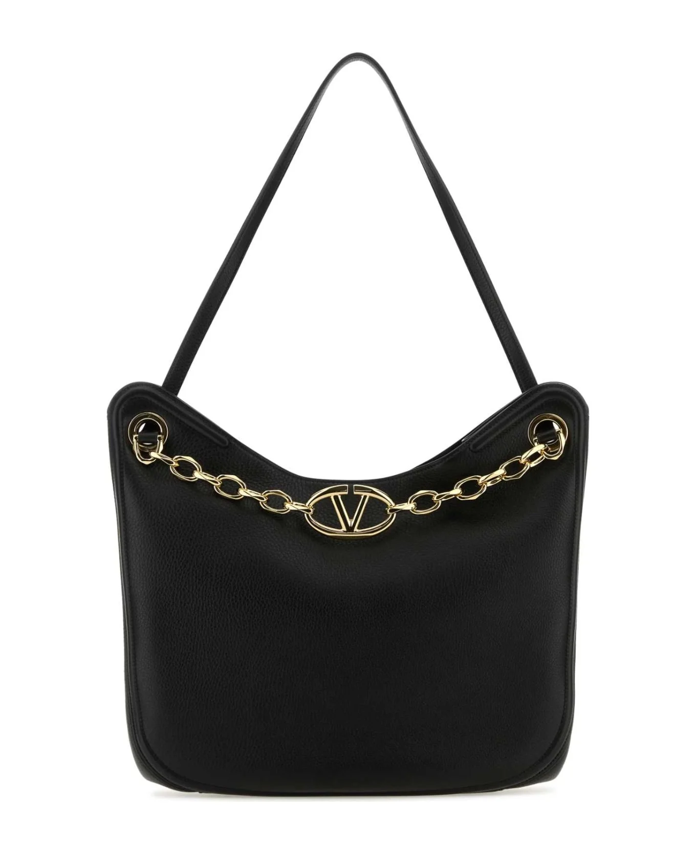 Black Leather Vlogo Moon Shopping Bag - 1