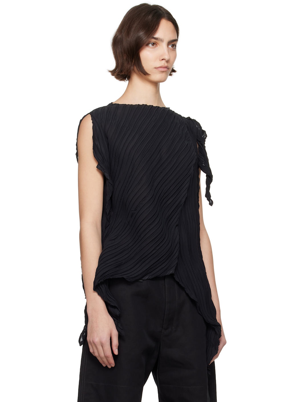 Black Wrinkled & Twisted Blouse - 2