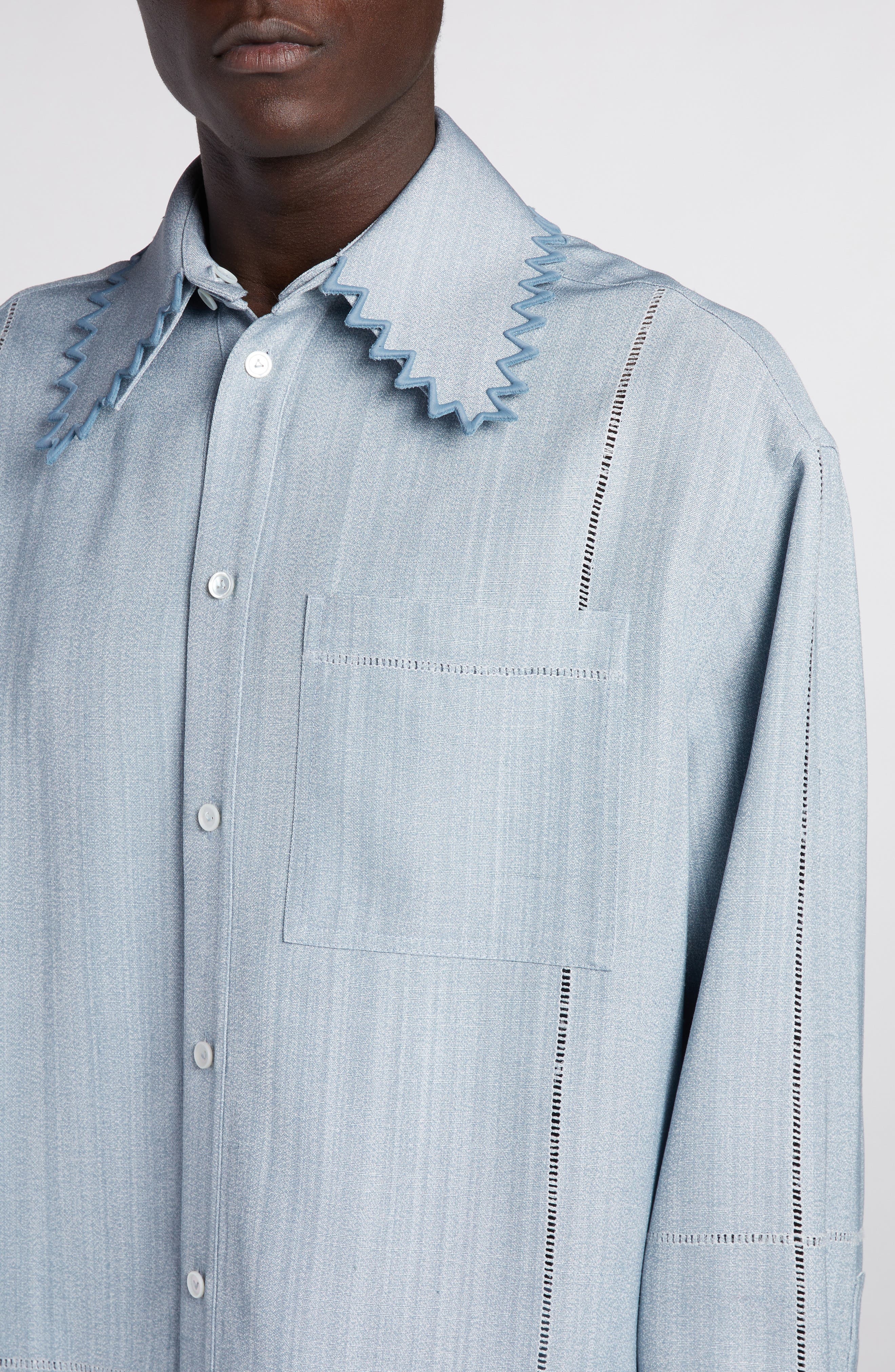 Bottega Veneta Oversize Button-Up Shirt in River/Cloud at Nordstrom - 5