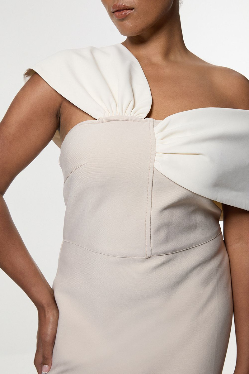 Plus Size Figure Form Bandage Knit Asymmetric Strap Midi Dress 5