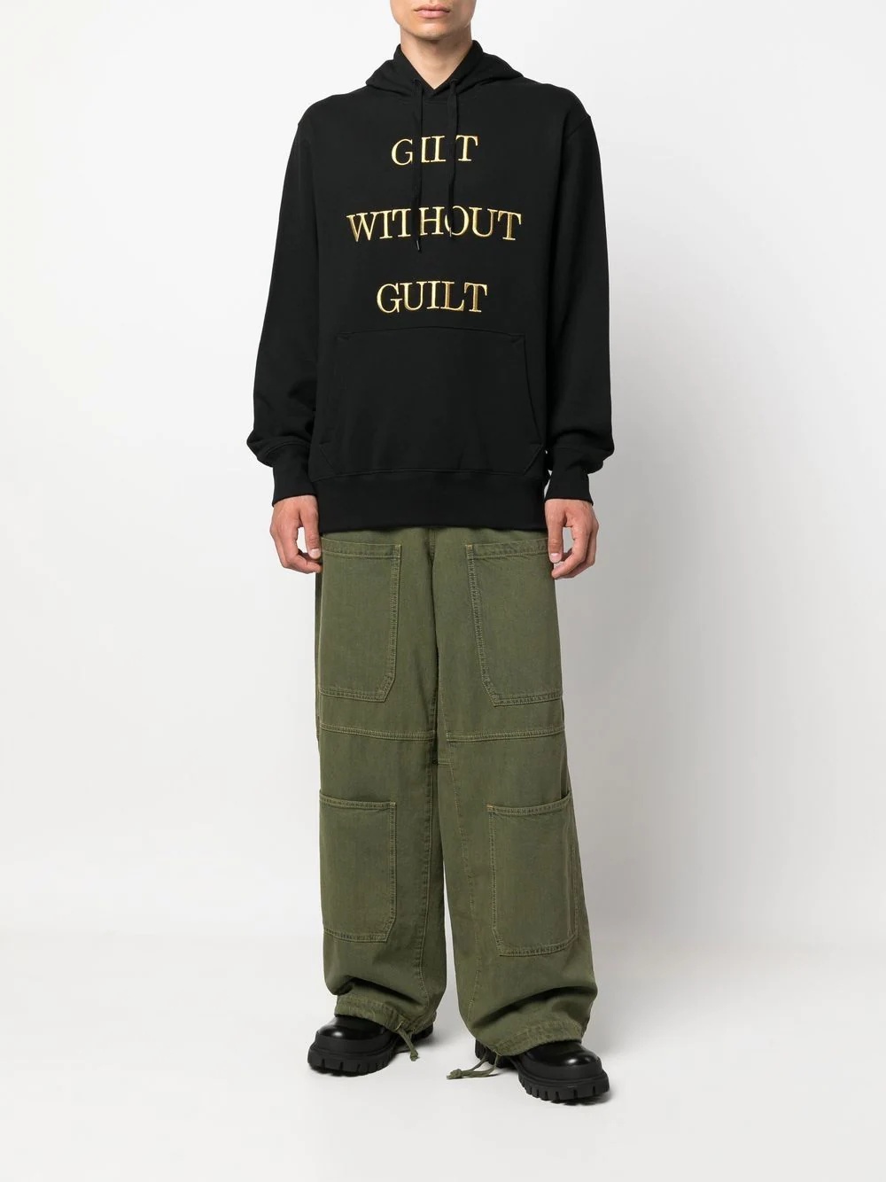 embroidered-slogan long-sleeve hoodie - 2