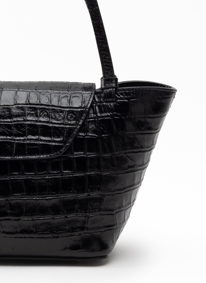 Courrier Tote Croco Embossed Leather Black 4