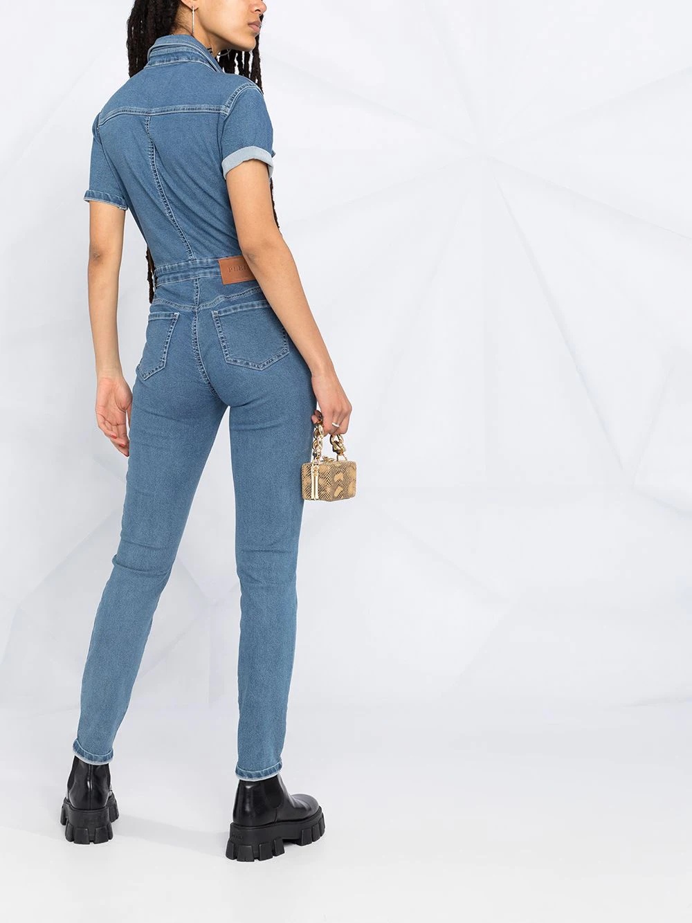 button-down denim jumpsuit - 6