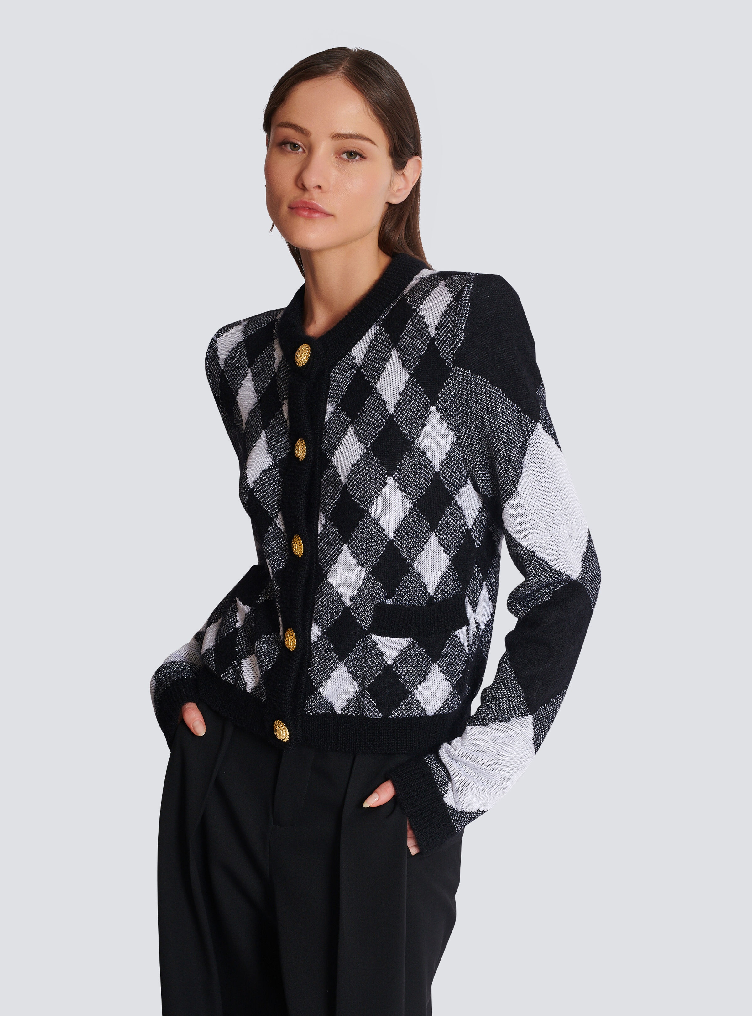 Gingham knit cardigan - 6