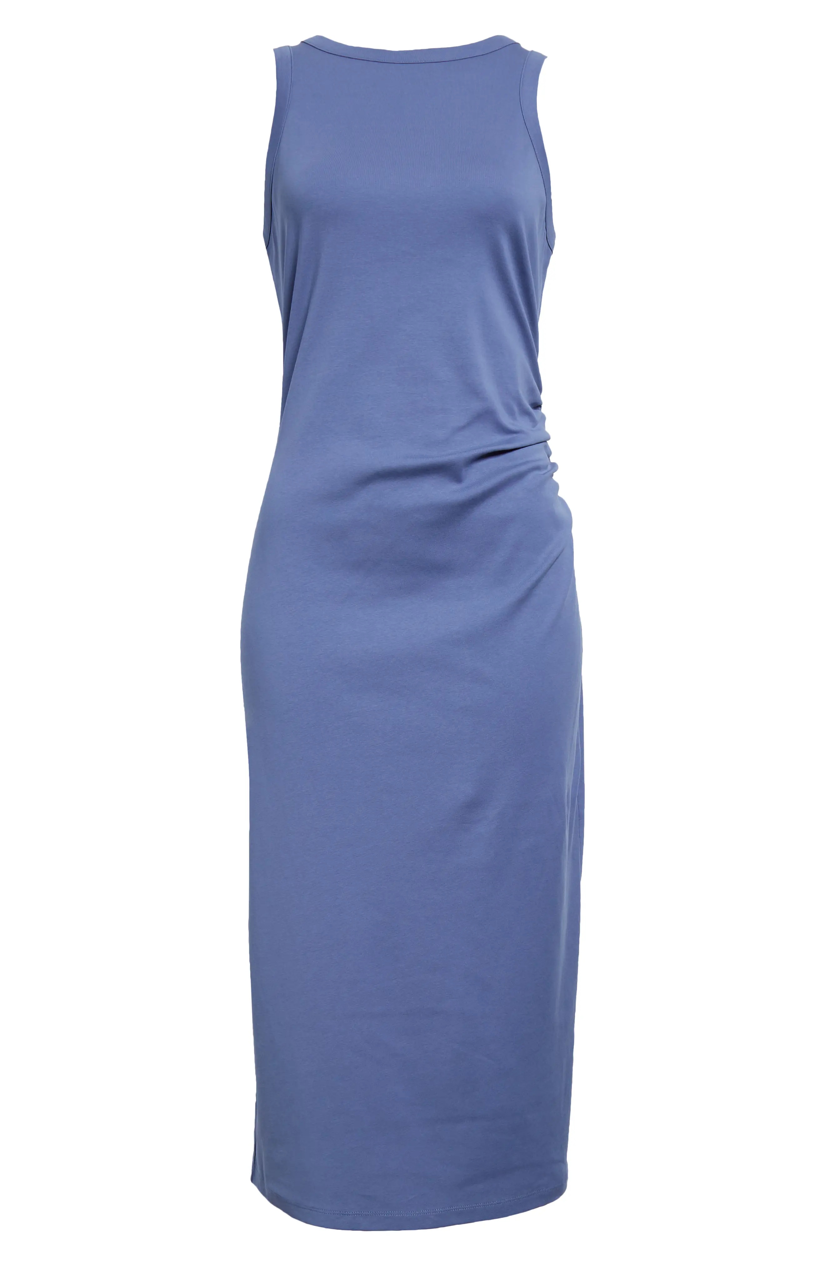 Side Drape Stretch Cotton Midi Dress - 5