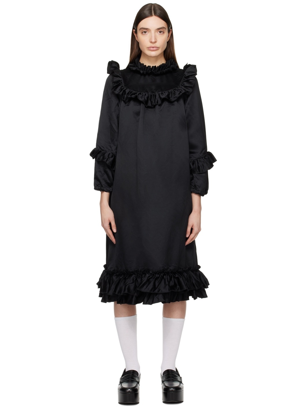 Black Ruffled Midi Dress - 1