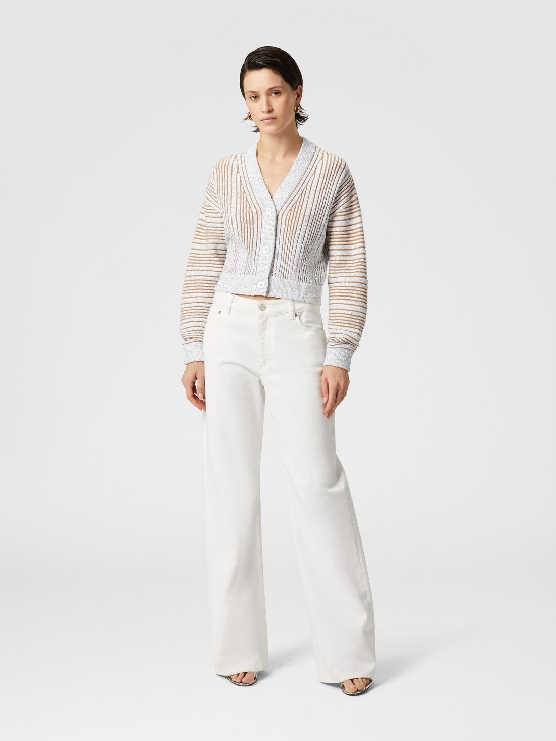 Ribbed cropped cardigan with sequins and V-neck - 2