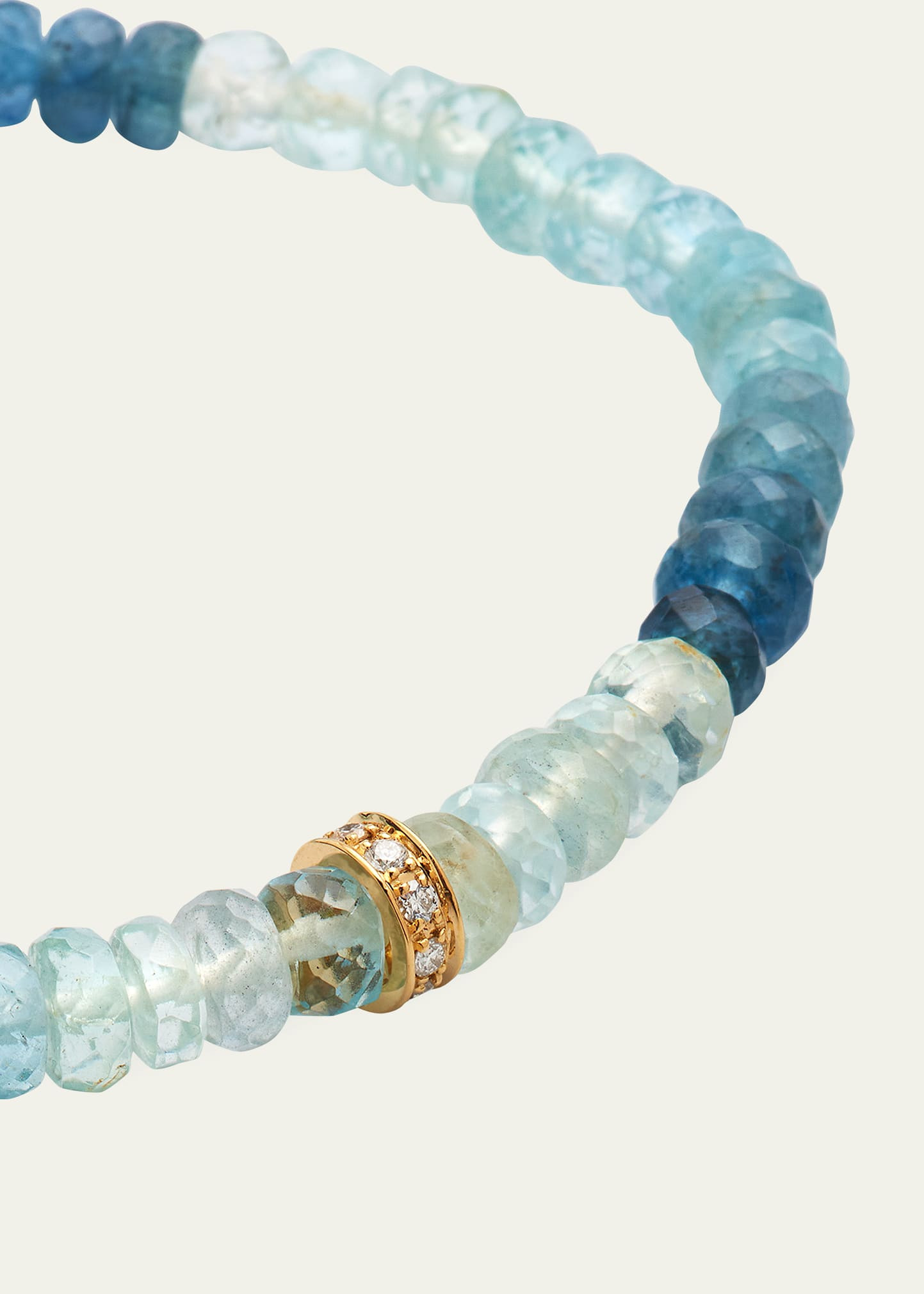14K Gold 6mm Diamond Rondelle on Aqua Faceted Rondelle Bead Bracelet - 3