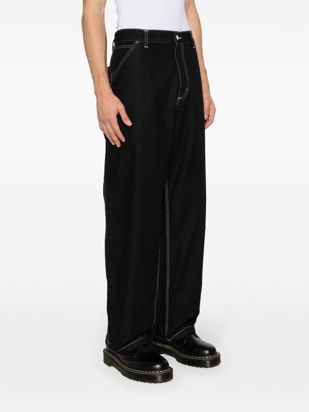 logo-patch cotton wide-leg jeans - 3