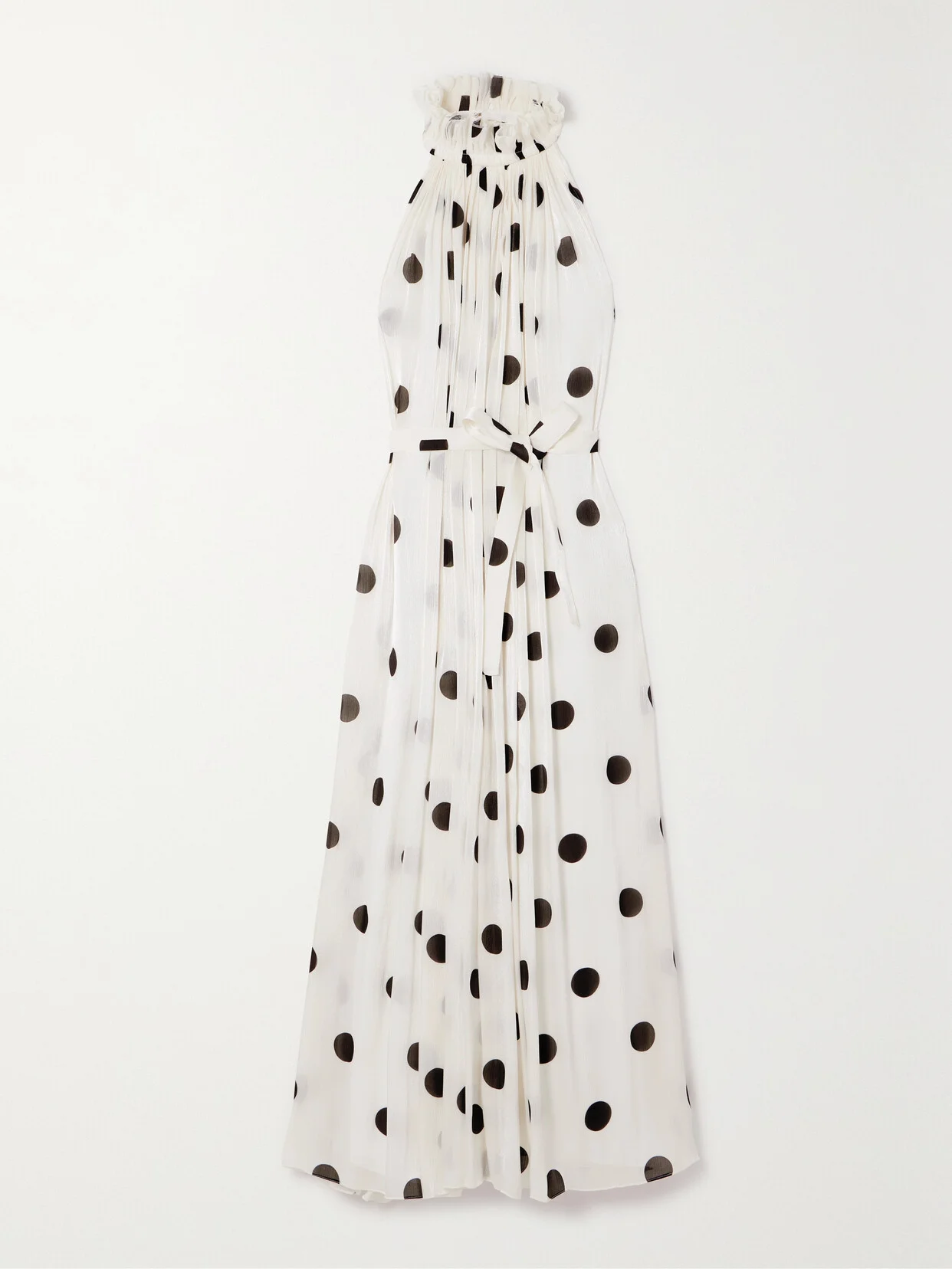 Open-back Ruffled Bow-detailed Polka-dot Crepon Halterneck Midi Dress - 1