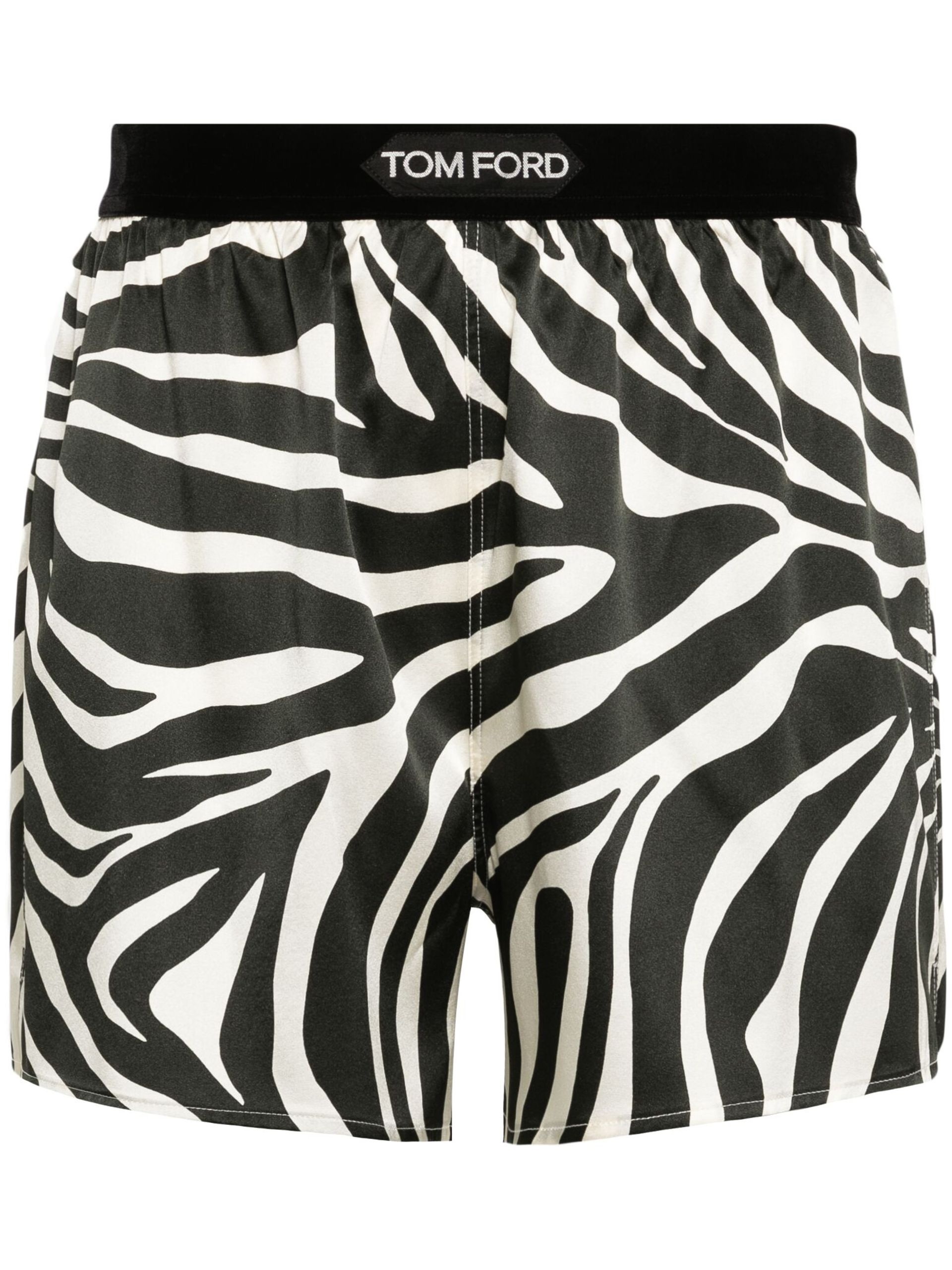 Black Zebra-Print Silk-Blend Shorts - 1