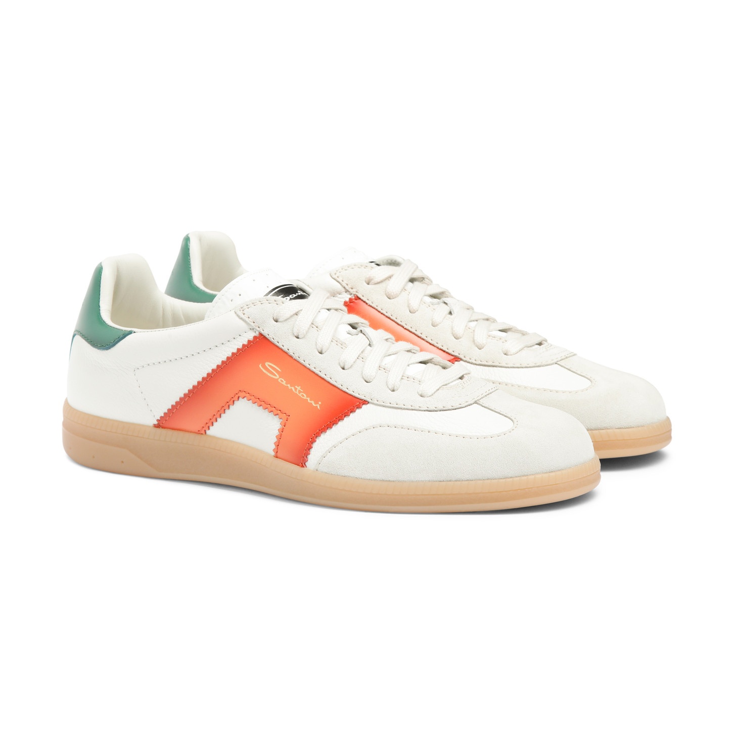 Men's white, green and orange leather and suede DBS Oly sneaker - 3
