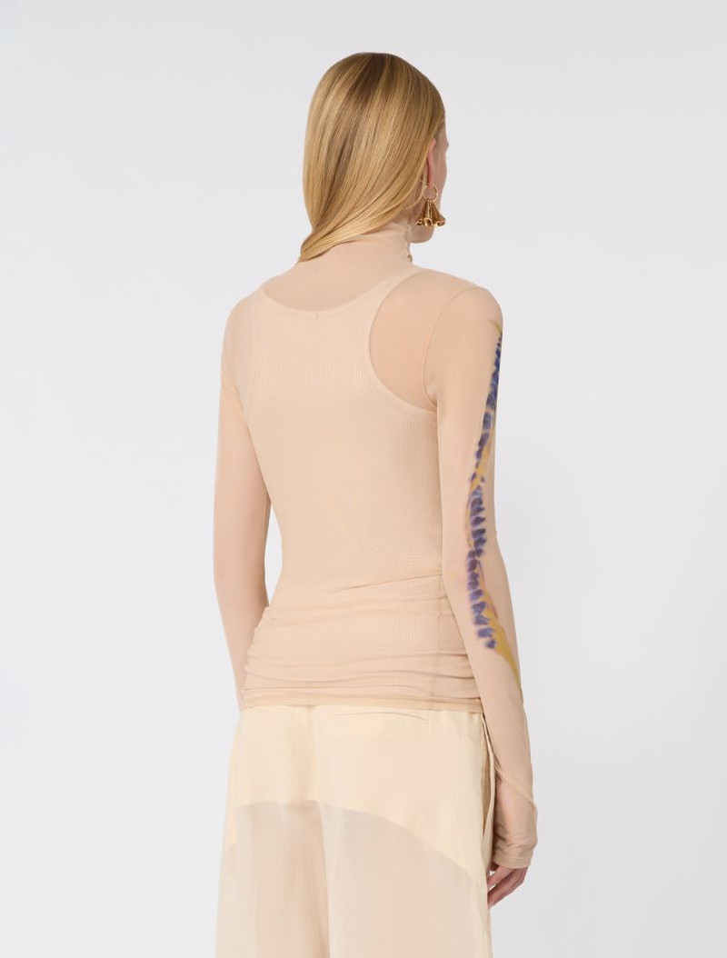 High-neck stretch tulle top - antique rose 4
