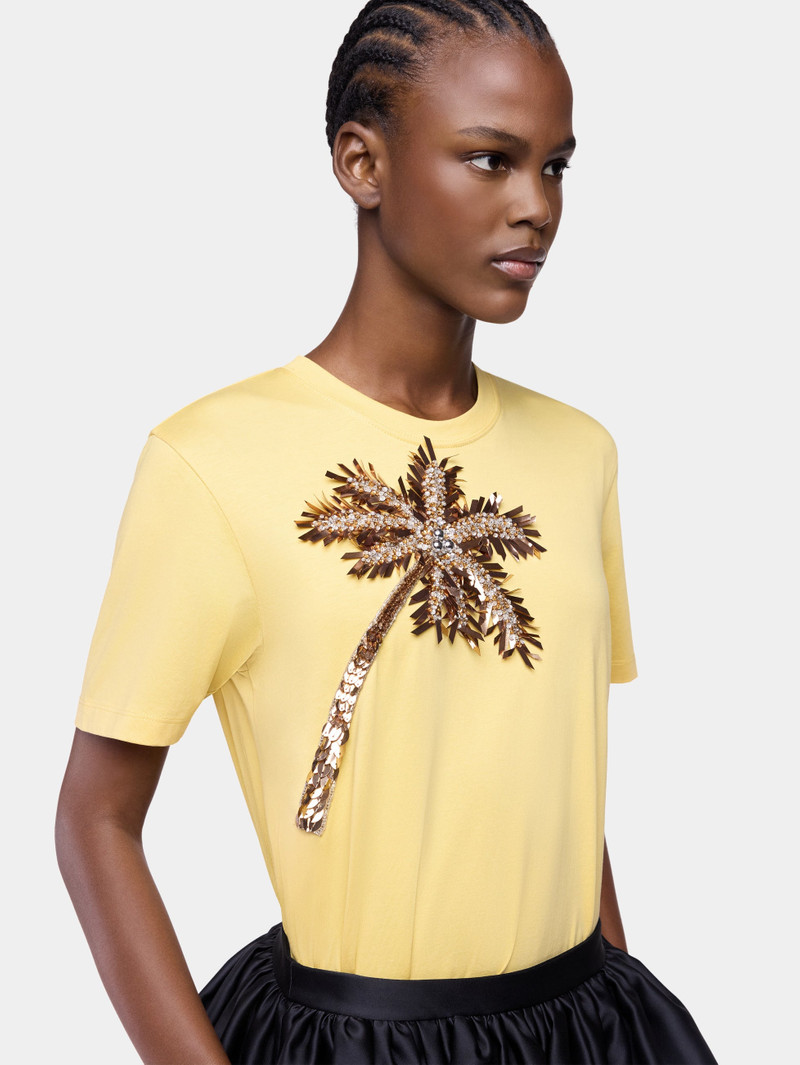 T-SHIRT IN YELLOW COTTON WITH PALM TREE-SHAPED EMBROIDERY 4