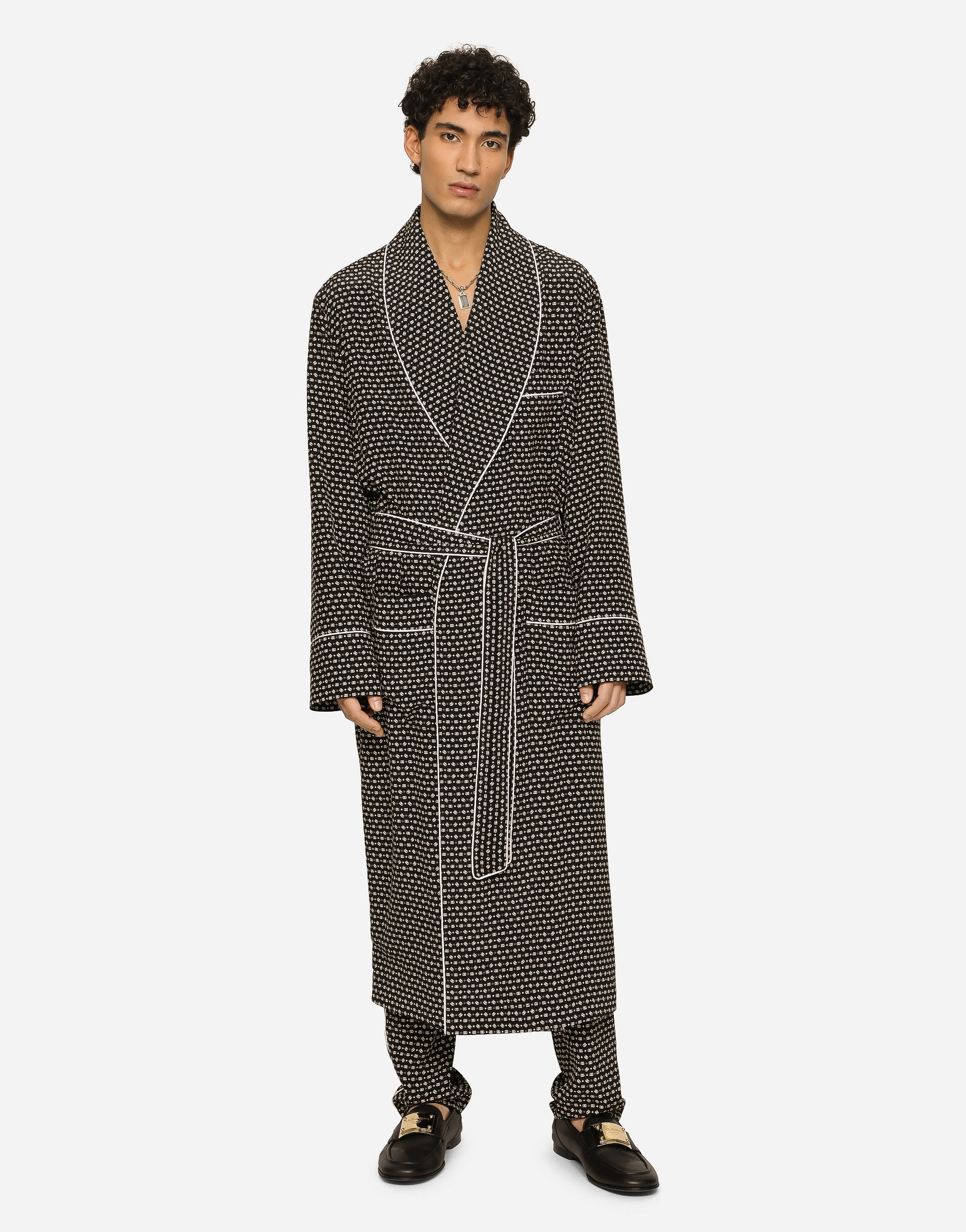 Crepe de chine robe with DG logo print - 2