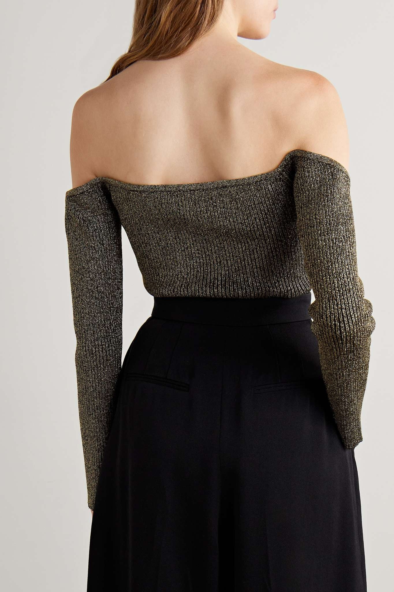 Maria off-the-shoulder metallic ribbed-knit sweater - 3
