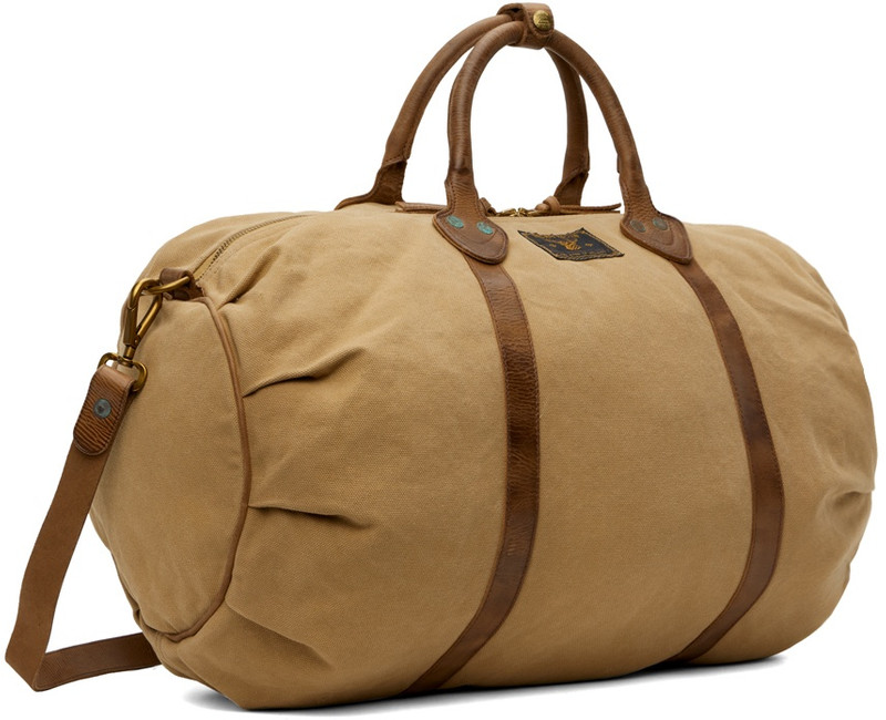 RRL by Ralph Lauren Beige Leather Trim Canvas Duffle Bag outlook